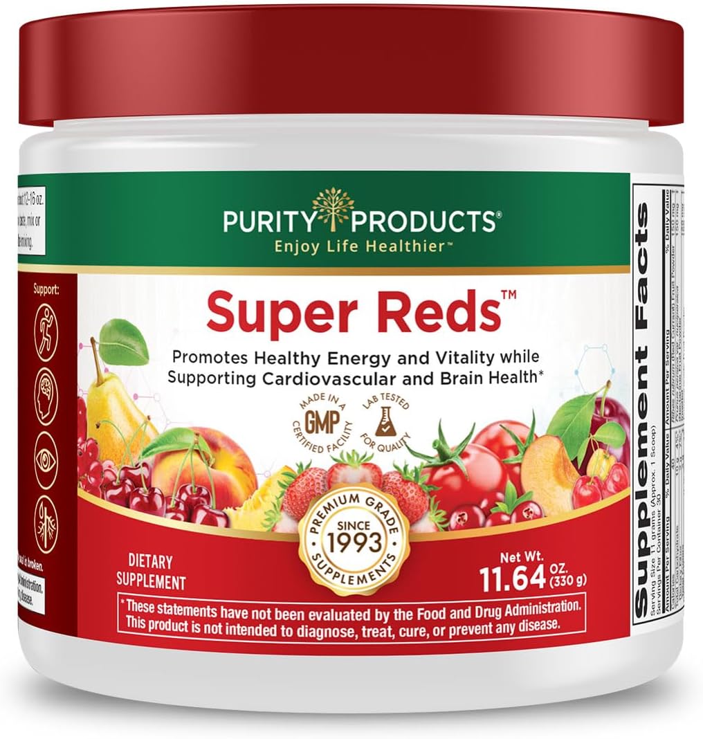 Purity Products Super Reds Powder Phytonutrient Superfood Drink Mix w/FloraGLO Lutein - Phytonutrient Blend containing Polyphenols, Antioxidants & More - 330 Grams - 30 Day Supply