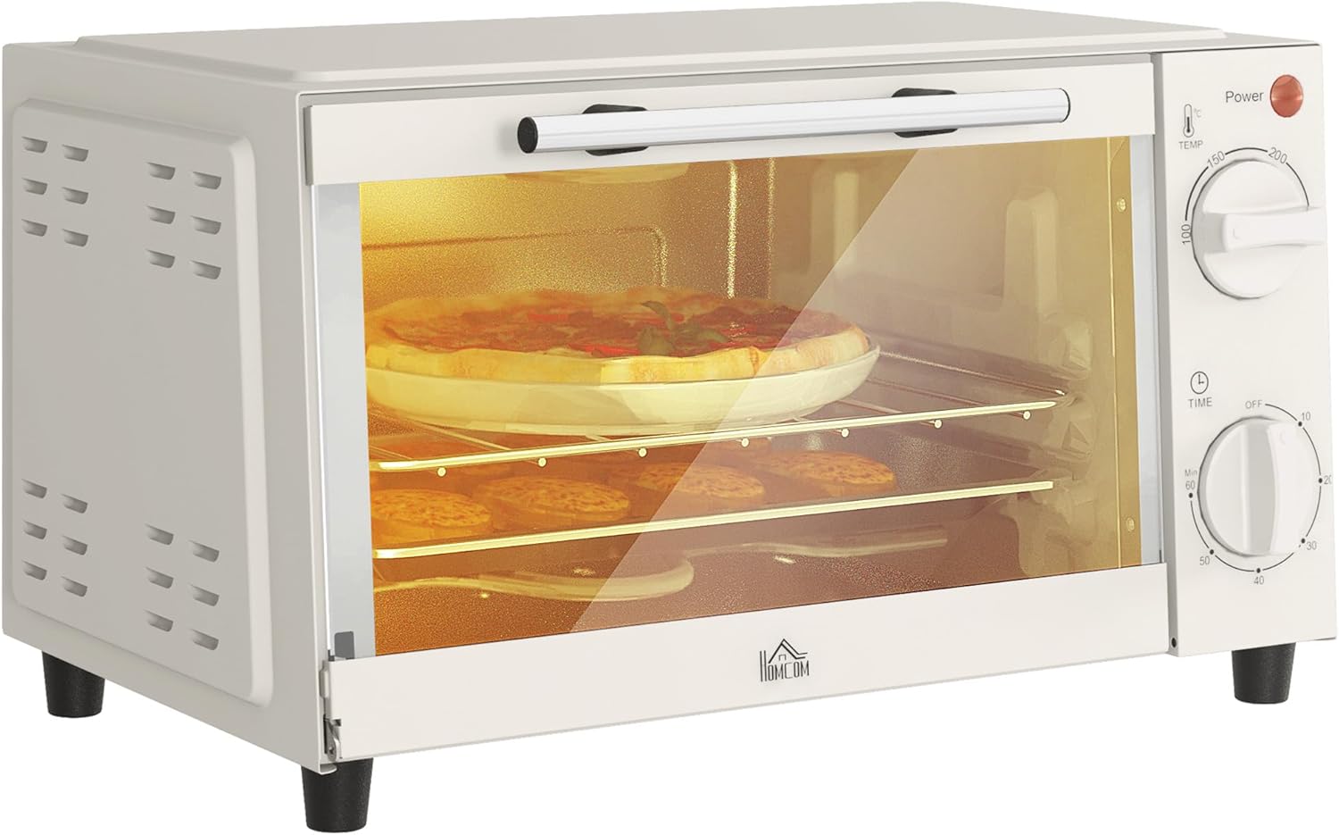 HOMCOM Mini Oven, 9L Countertop Electric Grill, Toaster Oven with Adjustable Temperature, Timer, Dishwasher Safe Baking Tray and Wire Rack, 750W, Cream