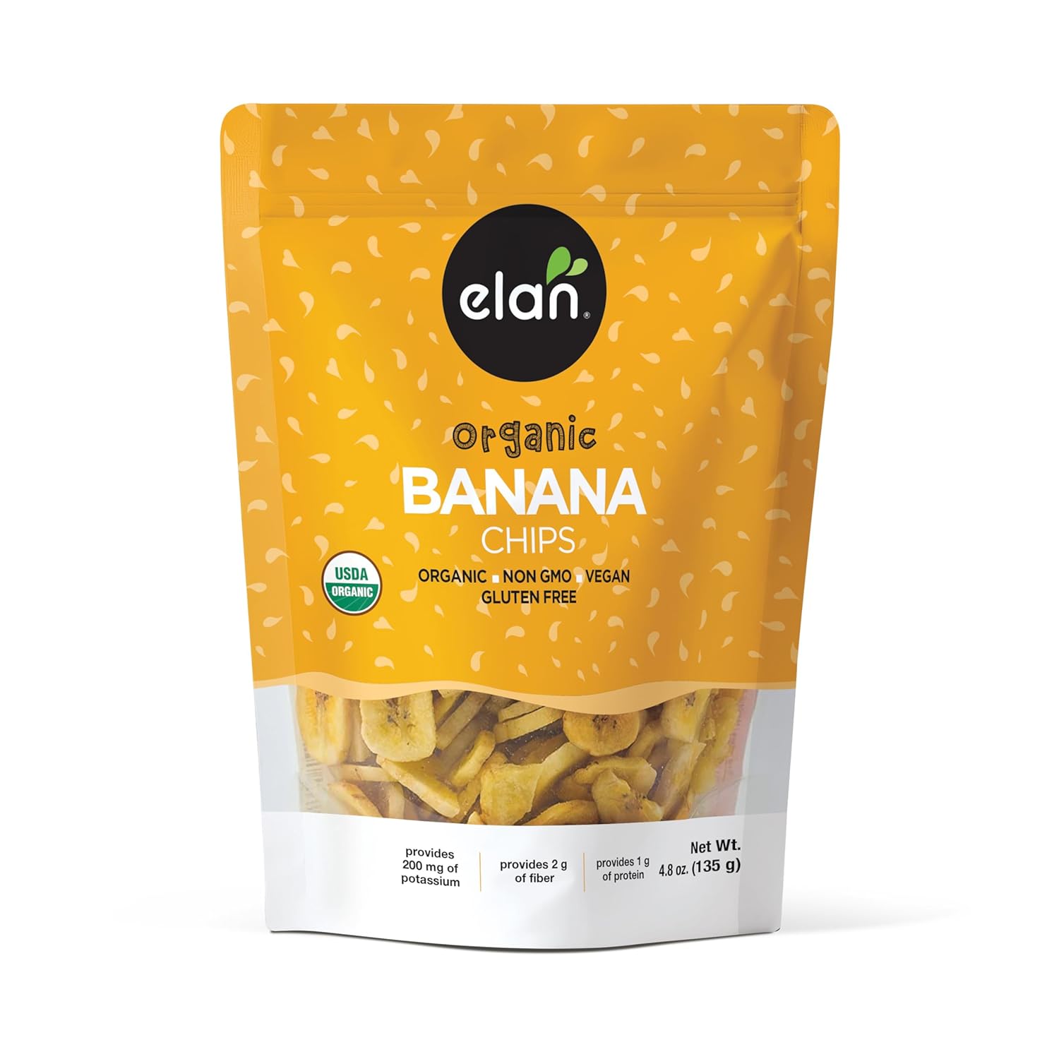 Elan Organic Banana Chips, 4.8 oz, Non-GMO, Vegan, Gluten-Free, Kosher, Sweetened with Organic Sugar, Crunchy Snacks, Sweet Snacks