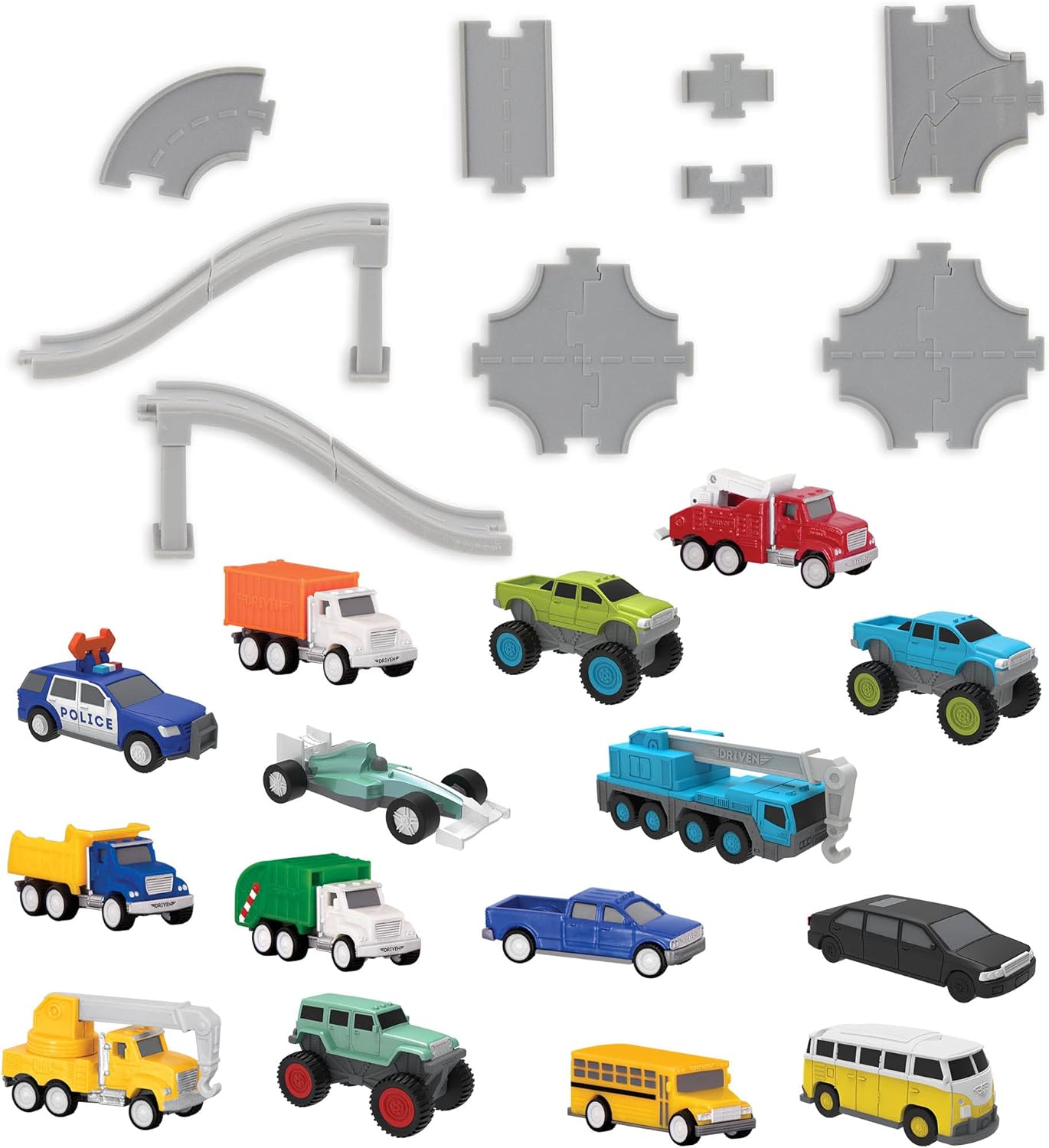 Driven by Battat – 61-Piece Pocket Playset with 15 Mini Cars, Track, Ramp & Accessories – Durable Vehicle Playset for Kids Ages 3+ – Great for Imaginative Play & Gift Giving