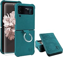 VANAVAGY Compatible for Samsung Galaxy Z Flip 4 Wallet Case,RFID Flip Leather Cover with Wrist Supports Wireless Charging with Card Holder and Screen Protector,Midnight Green