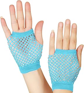 Fishnet Short Black Glove Rhinestone Fingerless Mesh Gloves Theme Party Costume Accessories