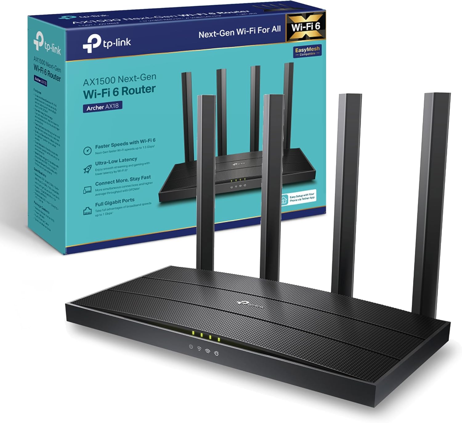 TP-Link Archer AX18 WiFi 6 Router - AX1500 Mbps, Gigabit Ethernet, VPN Server, Easy Setup, WPA3 Cybersecurity, Gaming Router for Xbox/PS4/Steam