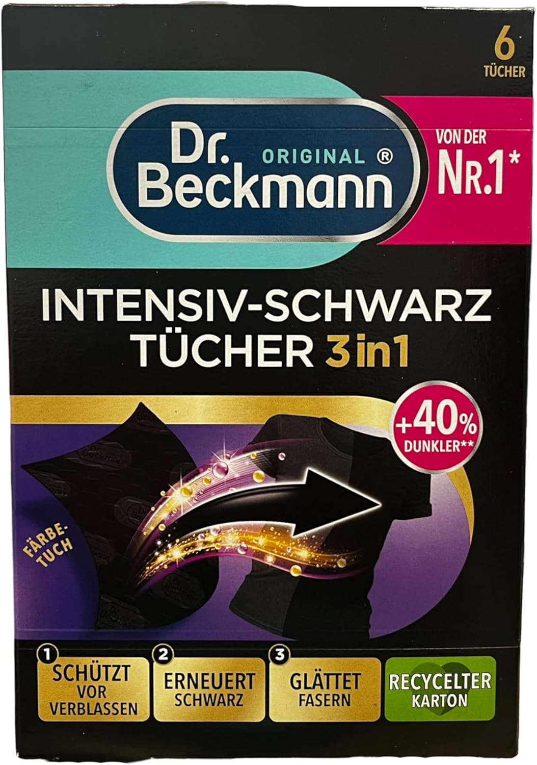 Dr. Beckmann Intensive black cloths, for intense black and smooth fibres, 6 cloths