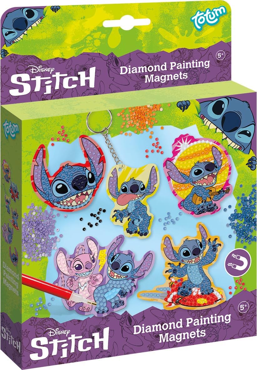 Totum Stitch Diamond Craft and Magnetic Fun: Cute Stitch Designs with Over 800 Colourful Diamond Gems/Keyrings, Disney Arts and Crafts for Boys and Girls 5+
