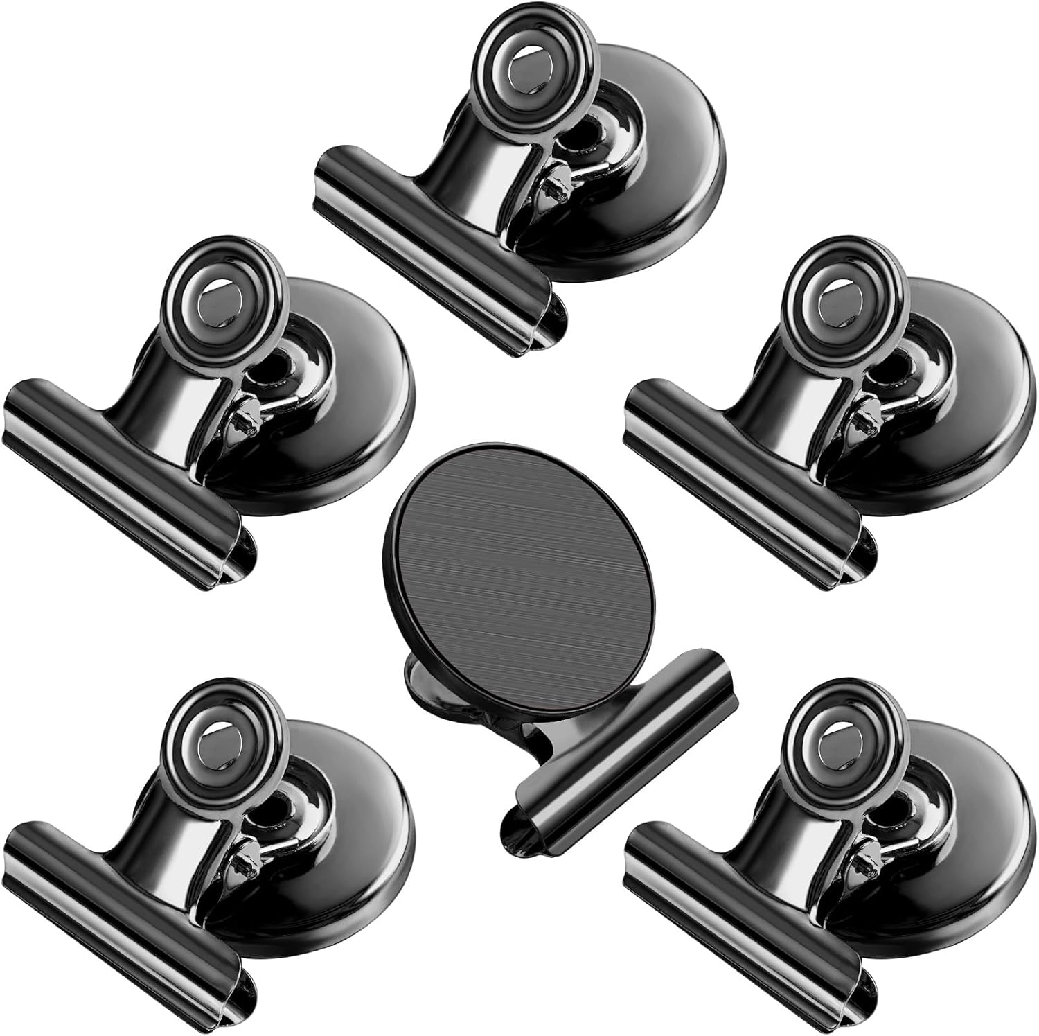 FINDMAG 6 Pack Black Fridge Magnet Clips, Magnets with Clips, Magnetic Clips Heavy Duty, Magnets for Refrigerator, Strong Magnets for Whiteboard, Clips Magnets for Office, Locker, Display, Classroom