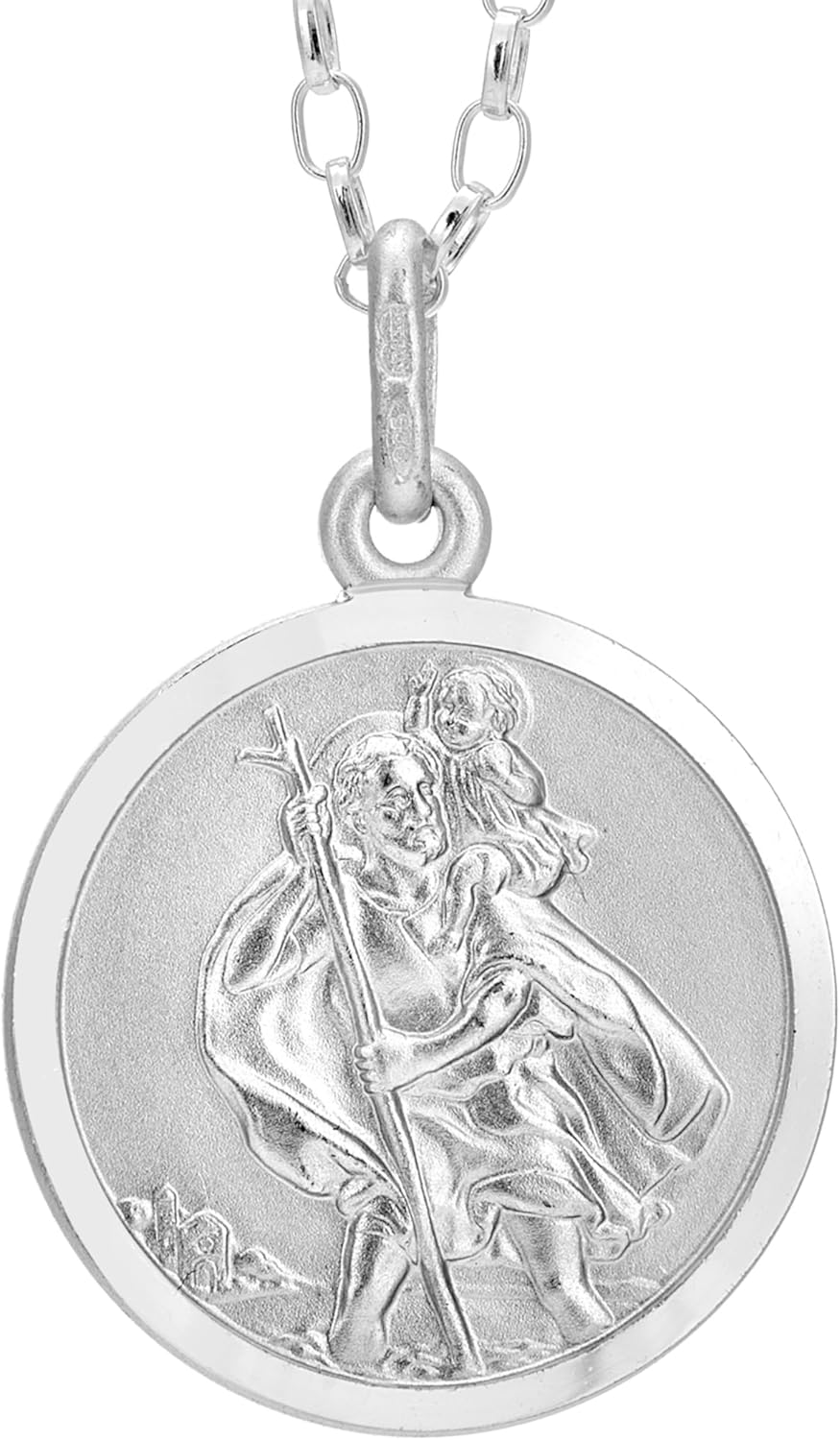 Alexander Castle Reversible 925 Sterling Silver St Christopher Pendant Necklace - 18mm with 18" Sterling Silver Chain & Jewellery Gift Box