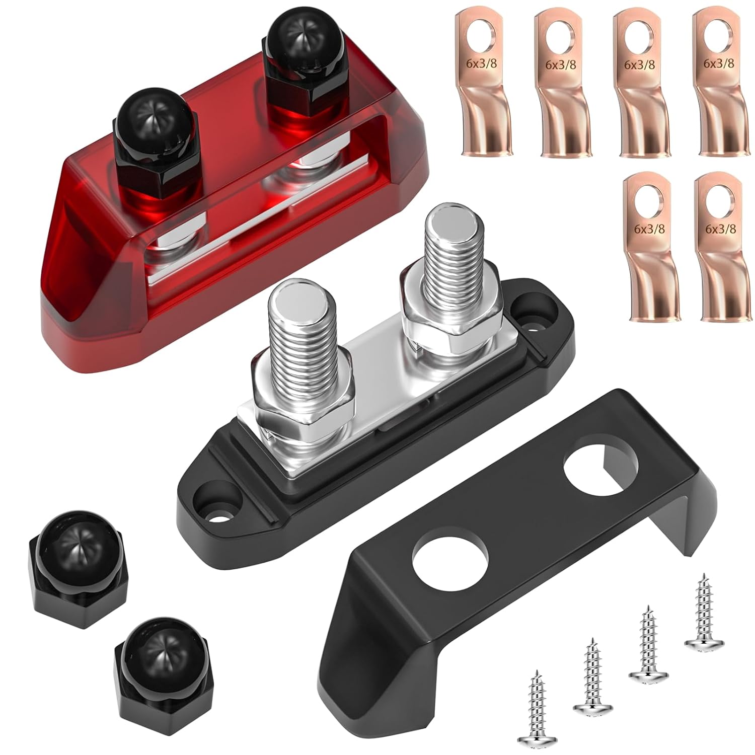 Bus Bar Distribution Block 12V, 250A Battery Power Distribution Block, 3/8" Dual Studs BusBar for Boat Automotive Solar Wiring