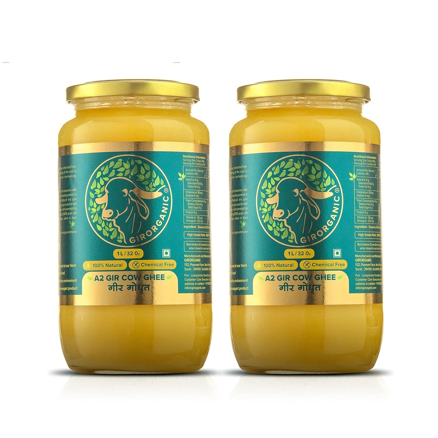 Organic Grass Fed A2 Ghee Clarified Butter from Girorganic - Unsalted Gir Cow Ghee Butter - Organic Ghee Oil - Pasture Raised, Lactose-Free - 32 oz (combo)