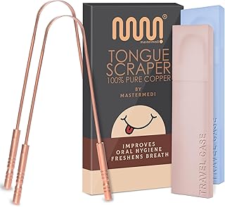 MasterMedi Tongue Scraper with Case Easy to Use Tongue Scraper for Adults, Tongue Cleaner for Oral Care & Hygiene (Copper Set of 2 (with Travel Case))