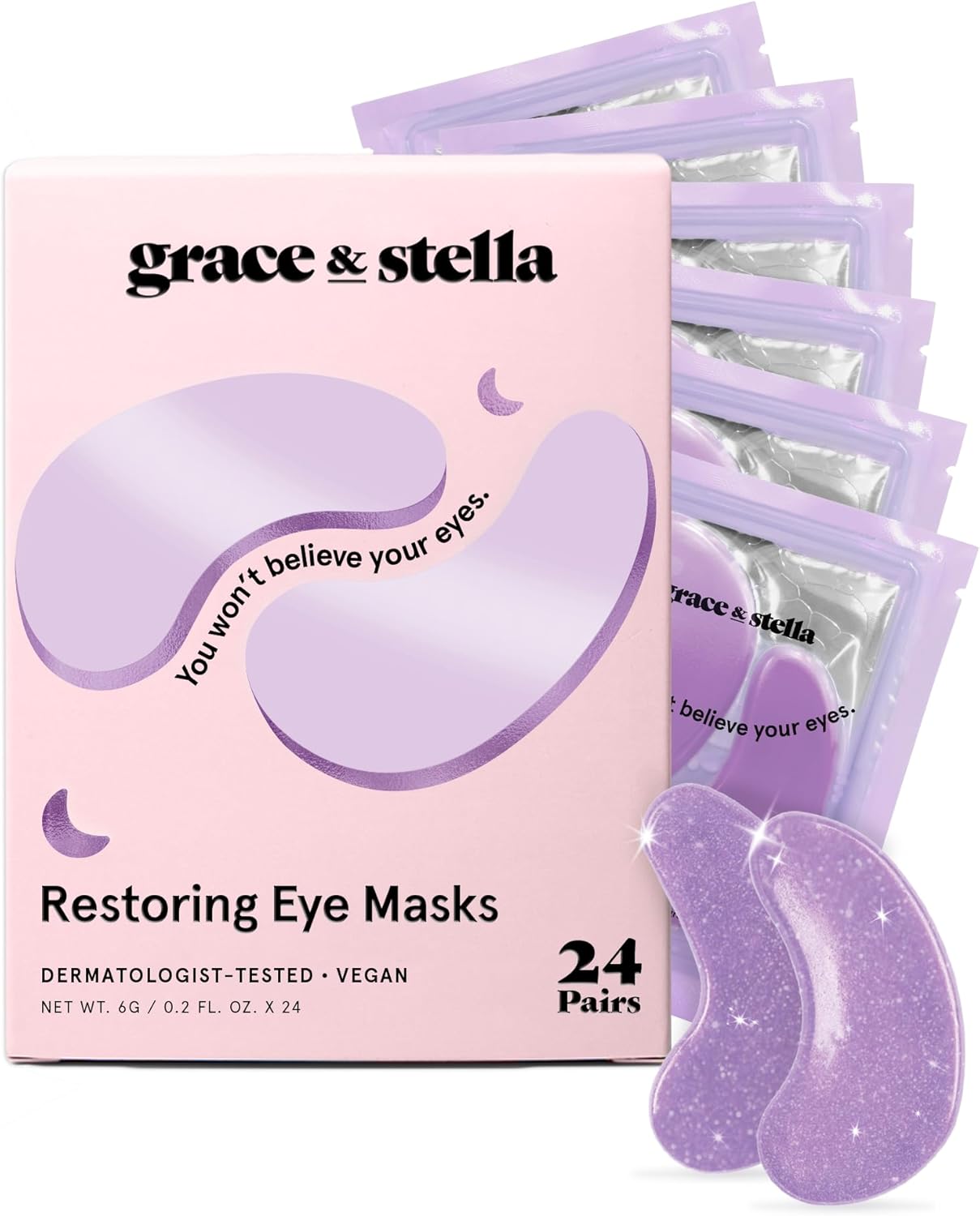 grace & stella Purple Under Eye Gel Patches with Retinol 24 Pairs - Dermatologist Tested Restoring Under Eye Masks for Puffy Eyes and Dark Circles, Gel Eye Mask, Under Eye Patches, Vegan, Cruelty-Free