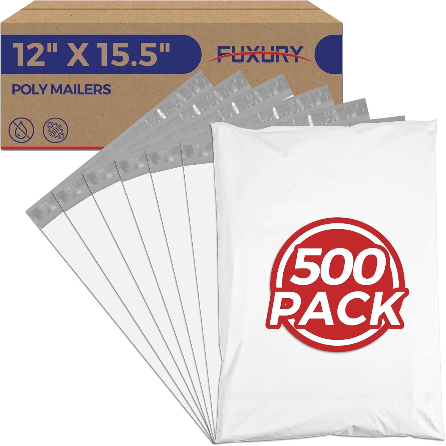 Fuxury Poly Mailers 12x15.5Inch 500Pcs,Waterproof Shipping Bags for Clothing,Strong Adhesive Shipping Envelopes for Small Business,Self Seal Mailing Bags Poly Mailer Bags White