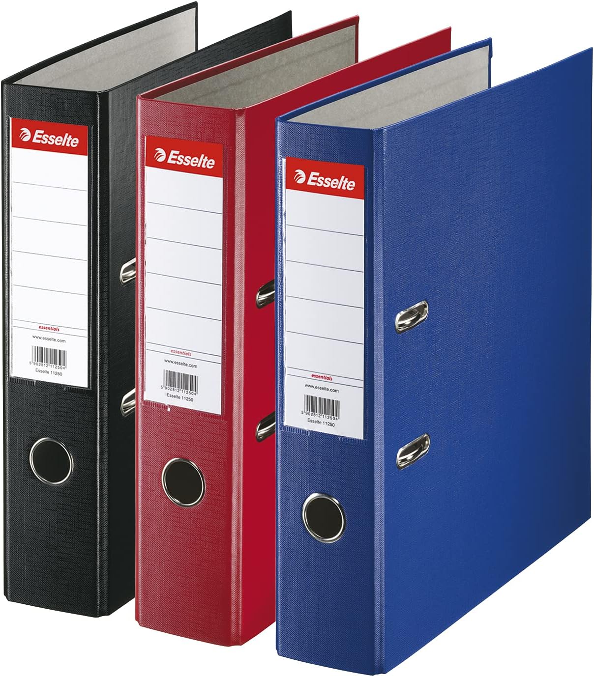 Esselte Group Pack 3 A4 Lever Arch File, 550 sheets Capacity, PP, Plastic Cover, Red, Blue and Black File Folders, 628327