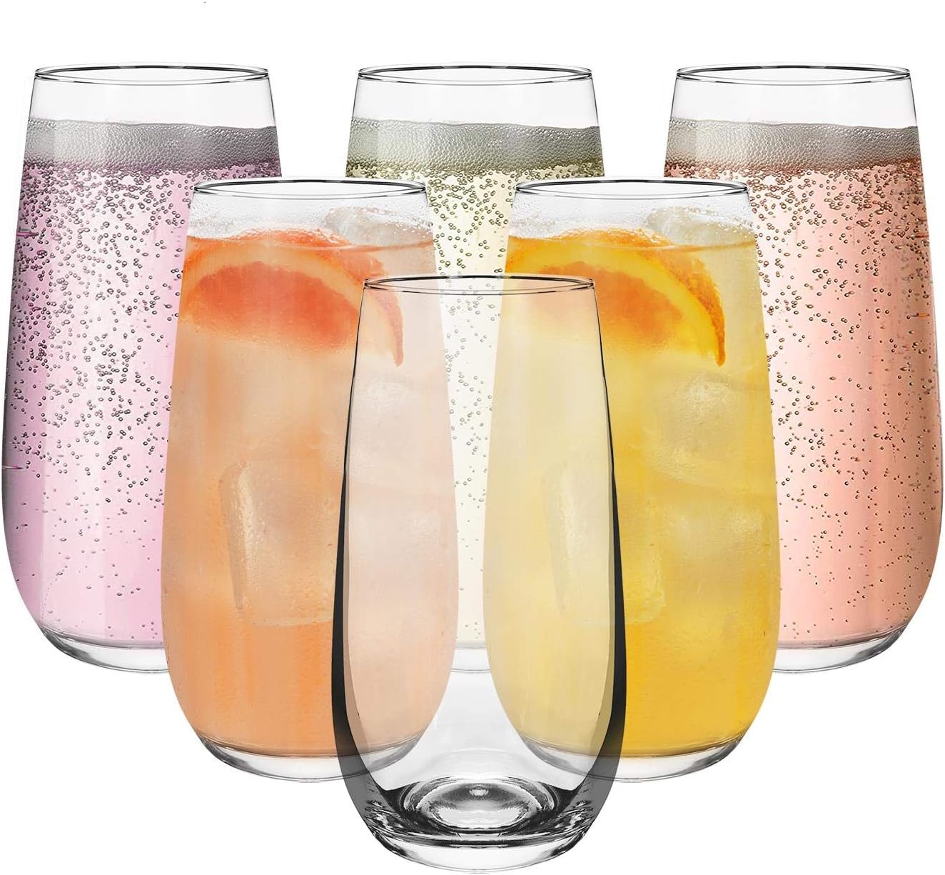 Vinsani Set of 6 Traditional Esteem Highball Glass Tumblers - 490ml (16.5oz) Highball Glasses