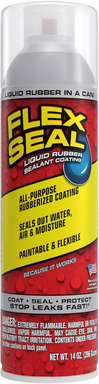 Flex Seal, 14 oz, Clear, Stop Leaks Instantly, Transparent Waterproof Rubber Spray On Sealant Coating, Perfect for Gutters, Wood, RV, Campers, Roof Repair, Skylights, Windows, and More