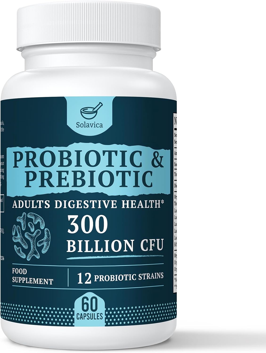 300 Billion CFU Probiotics for Digestive Gut & Immune Health, Advanced Strength Probiotics with 12 Diverse Strains + 3 Prebiotics for Women & Men (60 Count (Pack of 1))
