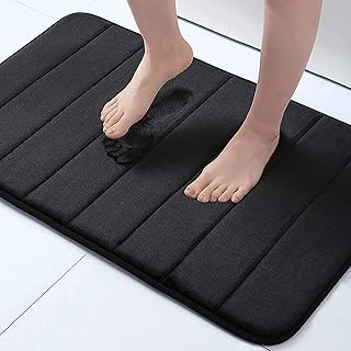 Buganda Memory Foam Bath Mat Rug, 24" x 16", Ultra Soft and Non-Slip Bathroom Rugs, Water Absorbent and Machine Washable Bath Rug for Bathroom, Shower, and Tub, Black