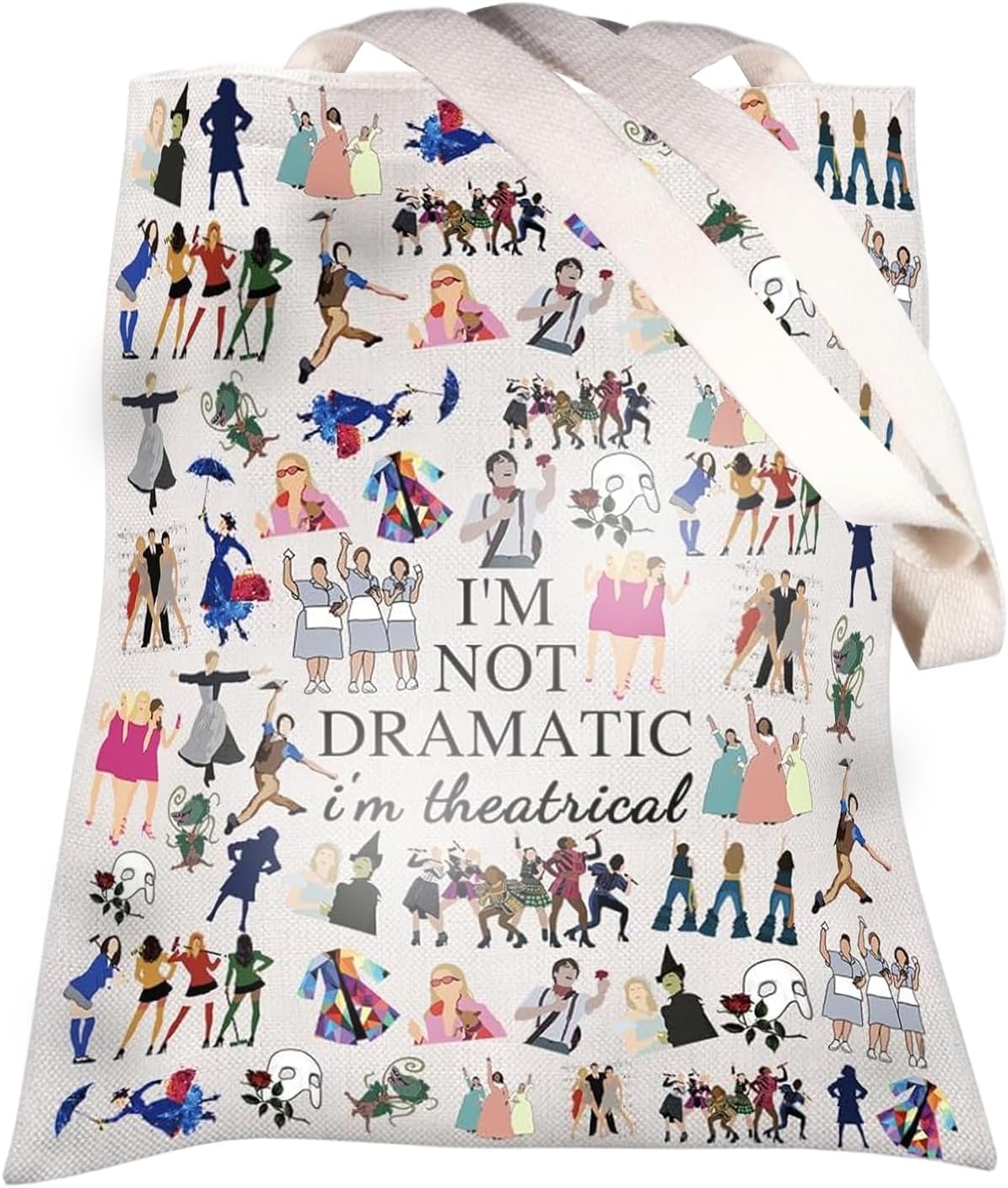 Broadway Character Musical Tote Bag Theatre Cosmetic Bag Theatre Fans Gift I'm Not Dramatic I'm Theatrical Musical Makeup Pouch Broadway Musical Theatre Gift Tote