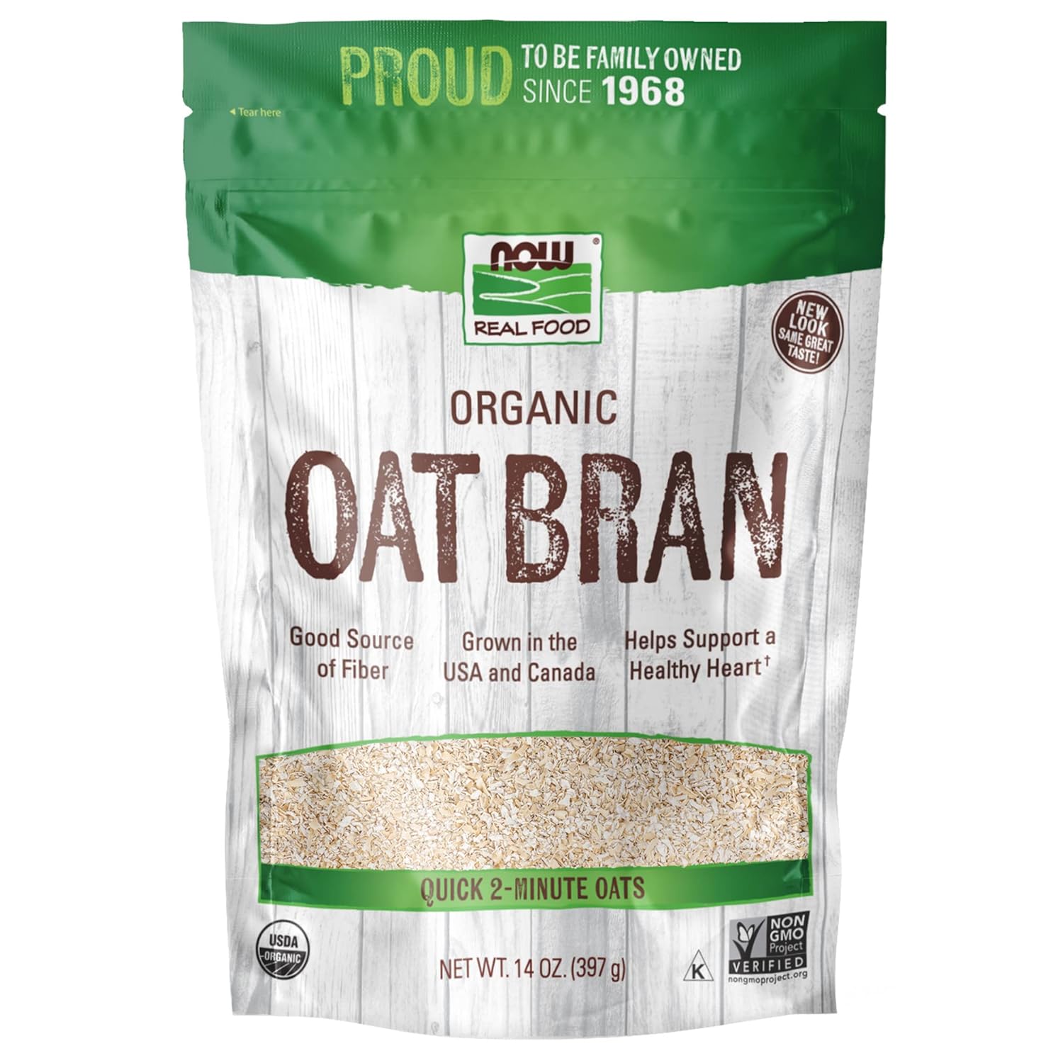 NOW Foods, Organic Oat Bran, Source of Fiber and Protein, USA Grown, Non-GMO Project Verified, 14-Ounce (Packaging May Vary)