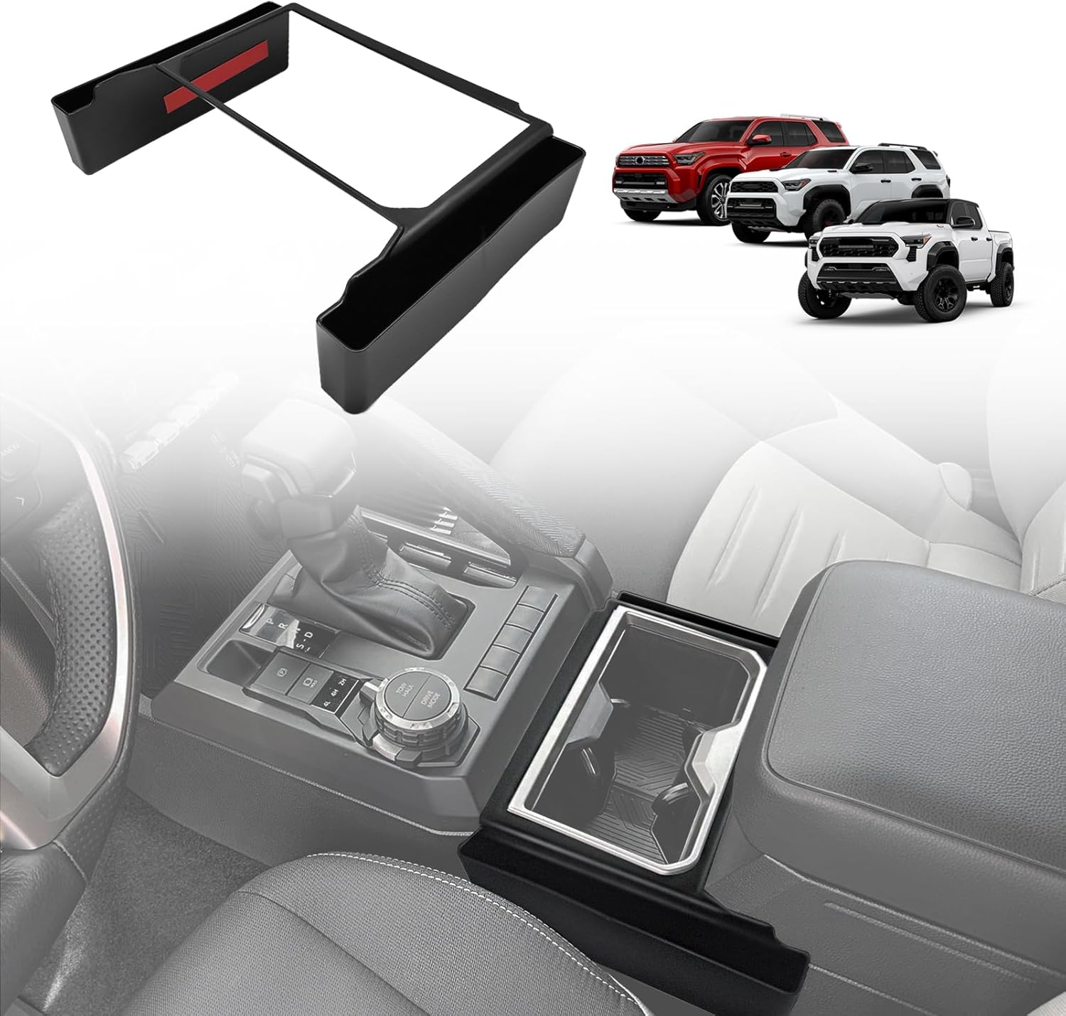 Muslogy Center Console Organizer Hanging Storage Box Compatible with 2024 2025 Toyota Tacoma & 2025+ 4Runner Accessories Console Left & Right Phone Pocket Gear Shift Side Organizer