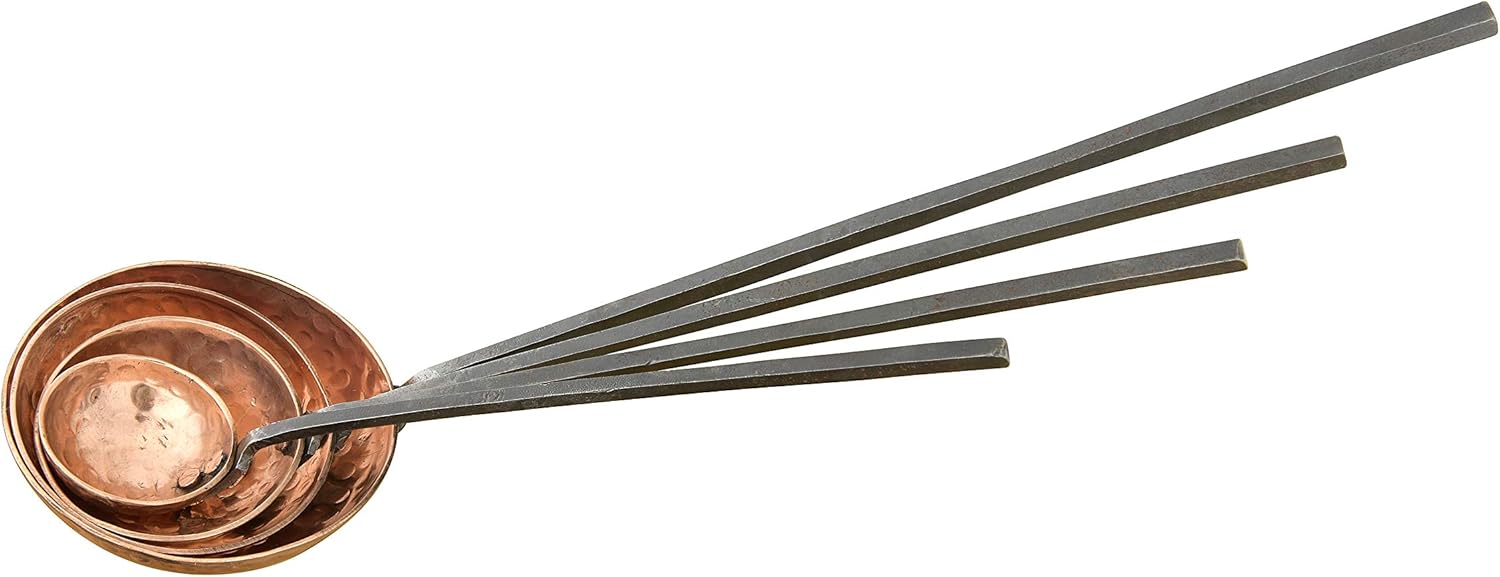 Creative Co-Op Farmhouse Textured Copper Ladles with Metal Handles, Set of 4 Sizes in Drawstring Bag