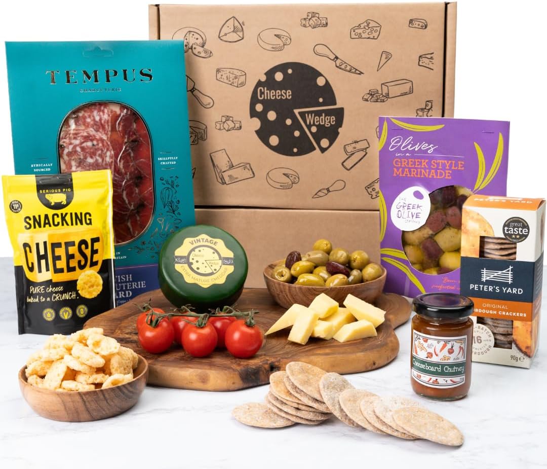 Charcuterie Box Gift, Meat, Cheese, Olives, Crackers, Chutney & Crunchy Snacking Cheeses