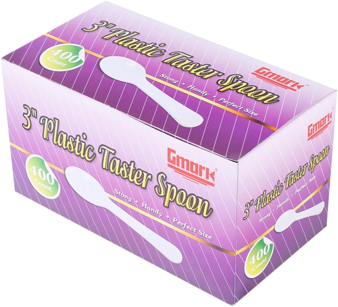 Gmark 400pc 3" Taster Spoons Plastic Mini Spoons, Ice Cream Spoons Dessert Spoons White 1 Box Set GM1002A