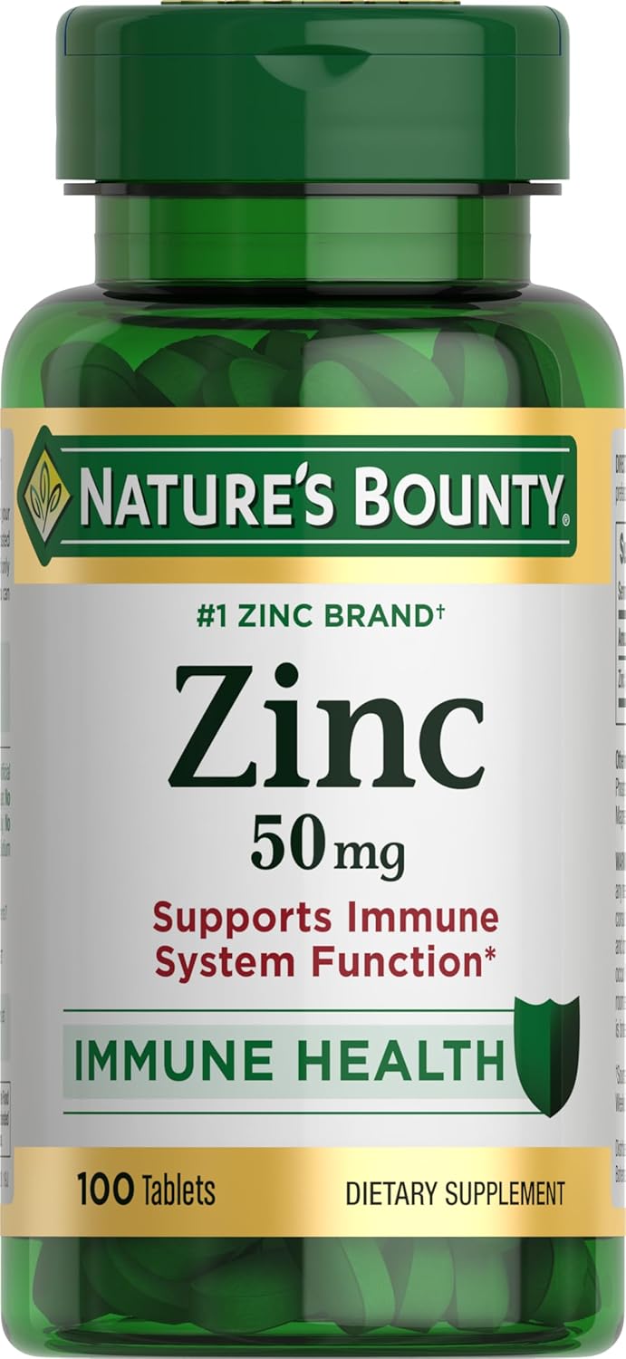 Nature’s Bounty Zinc 50mg | Immune System, Skin, & Antioxidant Health Support | Contributes to DNA Formation | Vegetarian, Non-GMO, Gluten Free | 100 Caplets, 1 Serving Per Day for Daily Health