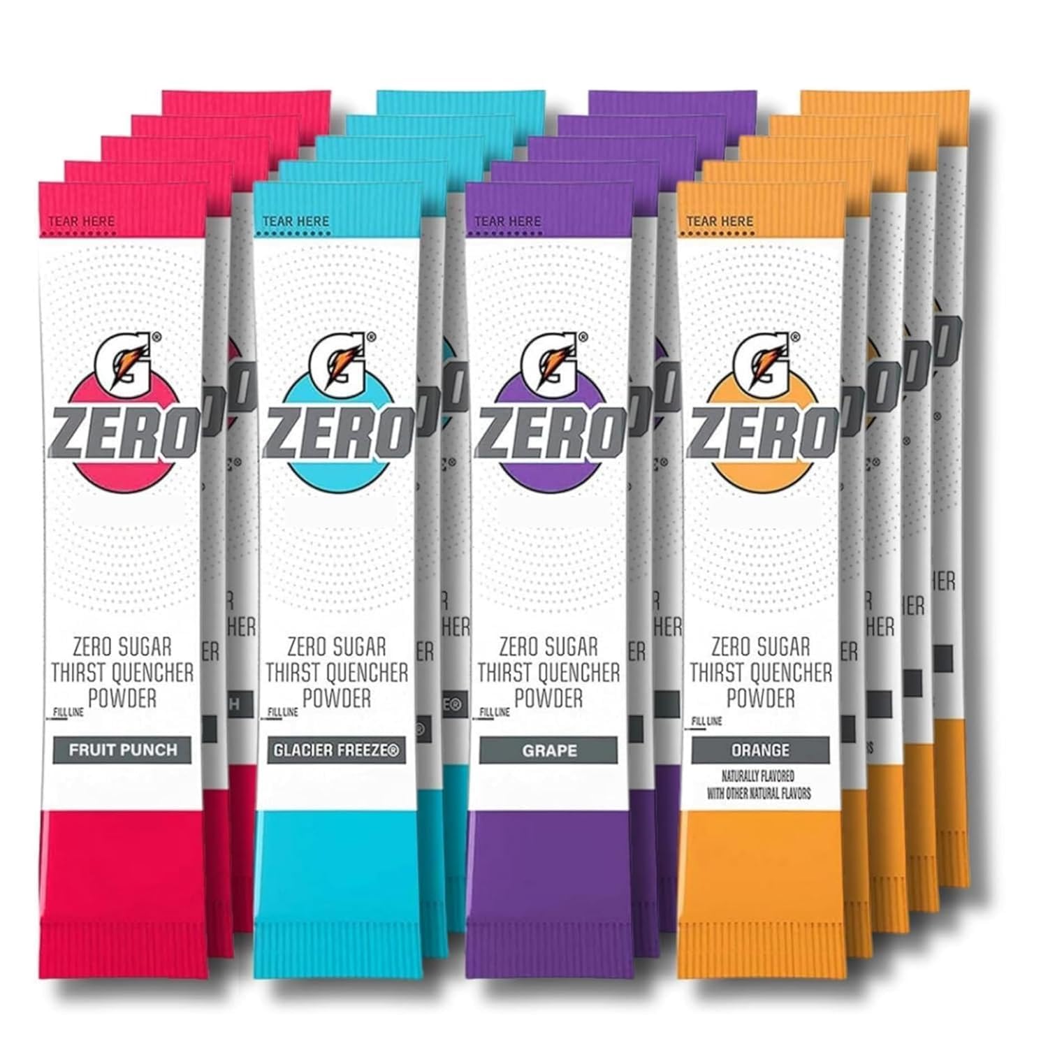 G Zero Sugar Thirst Quencher Powder, (Pack Of 40) 10 Flavors Of Each (Fruit Punch, Orange, Grape & Glacier Freeze) +SHIPPING IN BOX