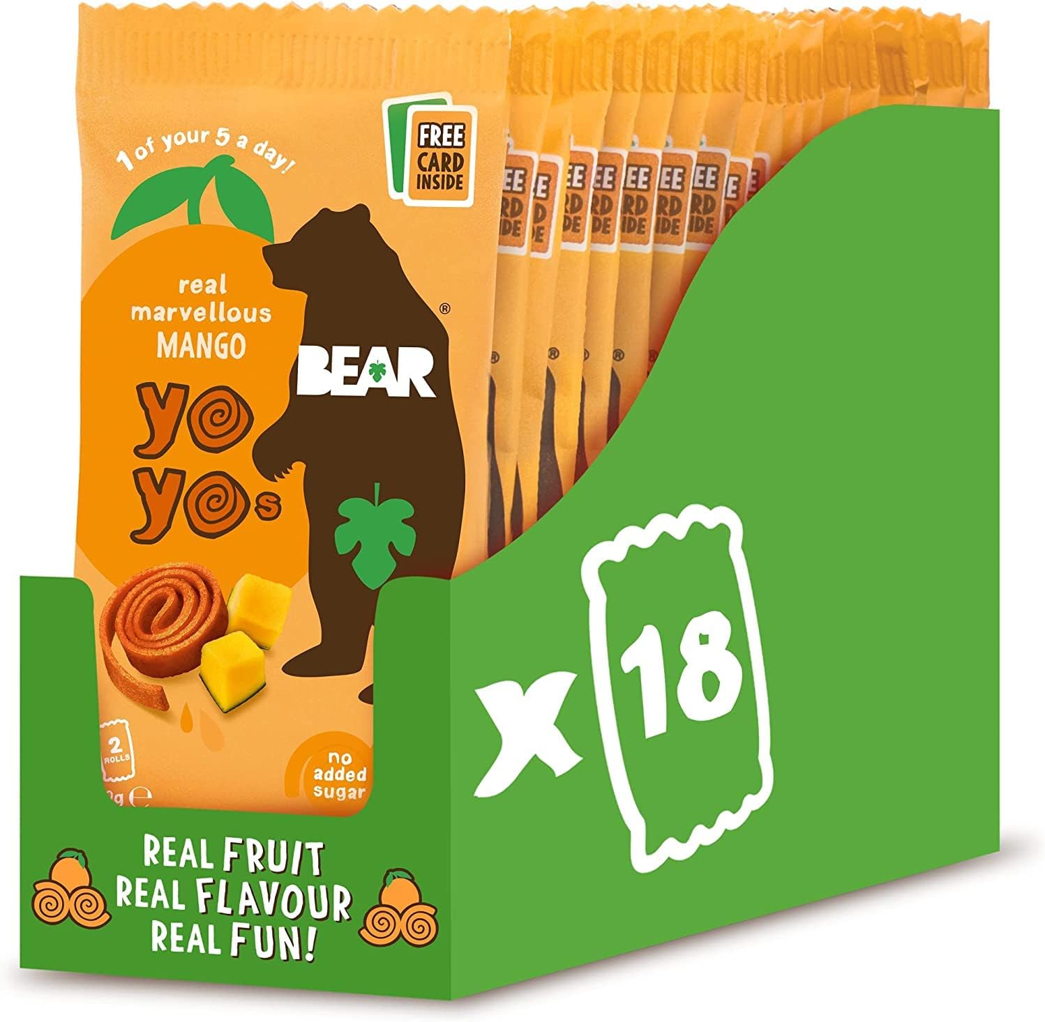 BEAR Mango Yoyos - Dried Fruit Rolls - Healthy - Vegan - 20g (18 packs)