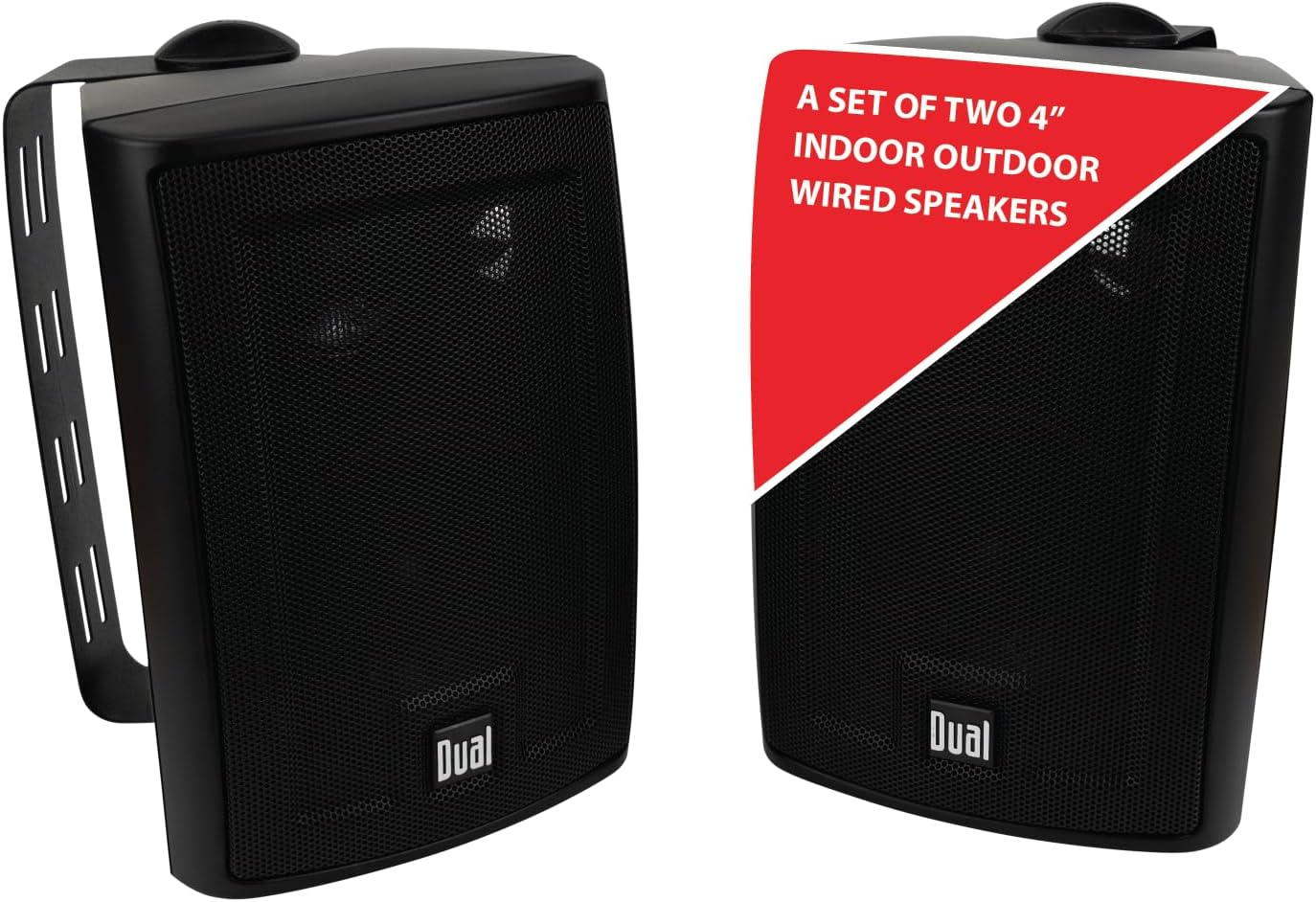 Dual Electronics LU43PB 4" 3-Way High Performance Outdoor Indoor Wired Speakers | Effortless Set Up | Home, Pool, Patio, Garage Use | Weather Resistant | Expansive Stereo Sound Coverage | Black