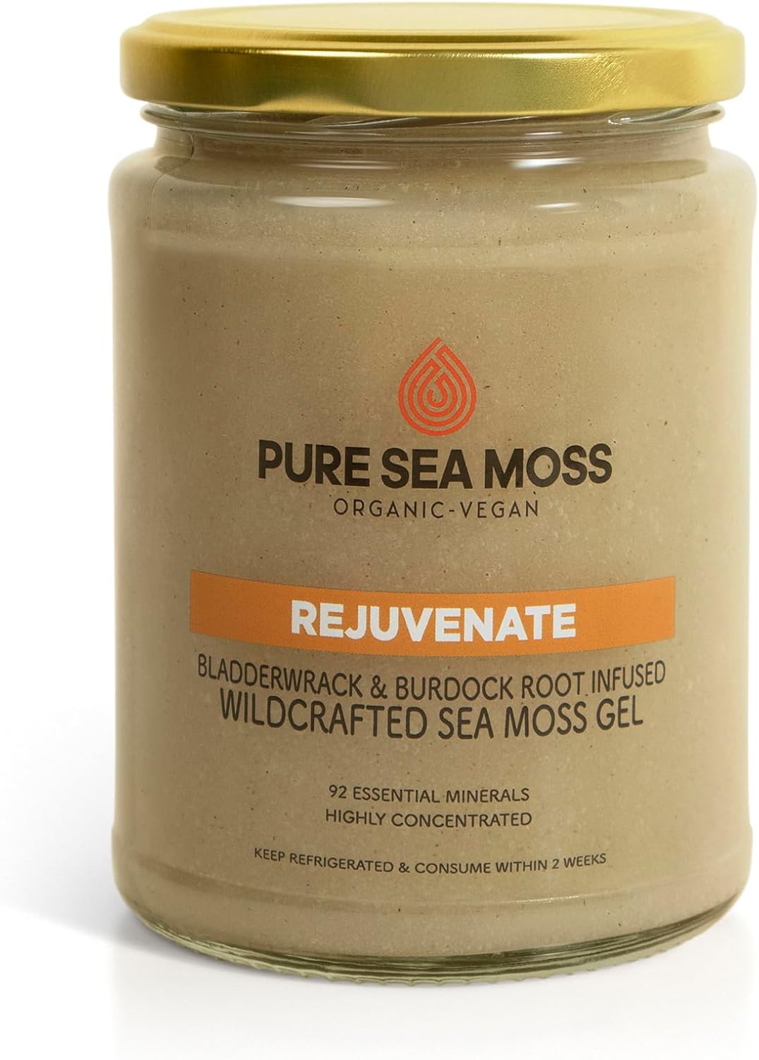 Sea Moss Gel by Pure Sea Moss UK - Rejuvenate - Bladderwrack & Burdock Root Infused, Made with Wildcrafted Organic Sea Moss - Vegan Irish Seamoss Gel (500ml)