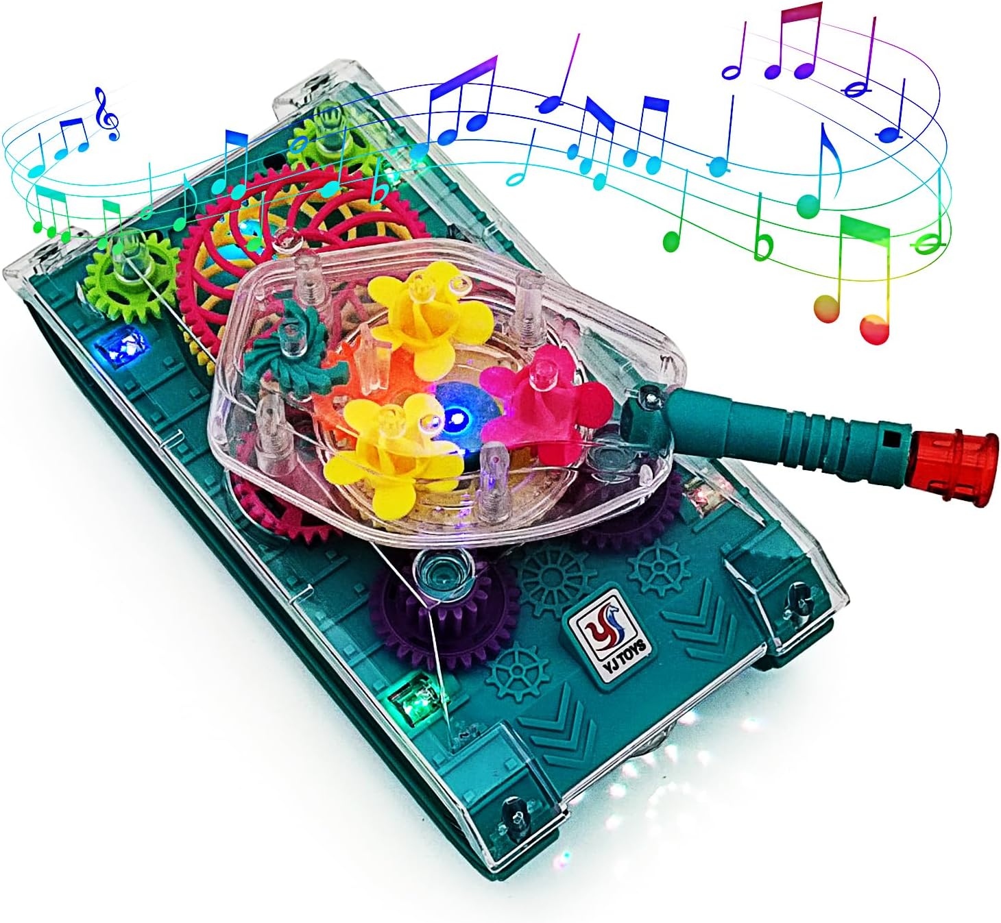 Tipmant Electric Tank Toy Electronic Vehicle Car Auto Driving, Transparent Gears, Music, Luminous Lights, Baby Toddler Kids Birthday Gifts