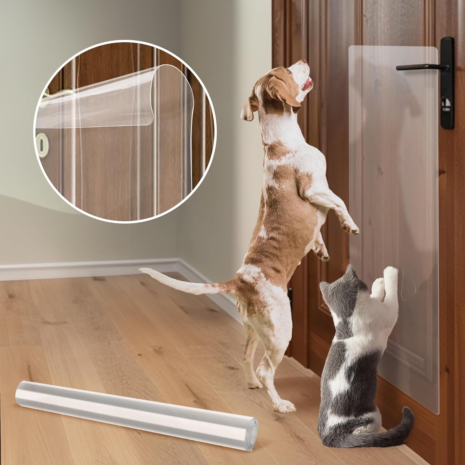 1 Pack 40 x 16 Door Protector from Dog Scratching Cat & Dog Guard, Heavy Duty Custom-Cut Clear PVC Anti Scratch on Wall Window Glass Screen & Sliding Doors Furniture Indoor/Outdoor