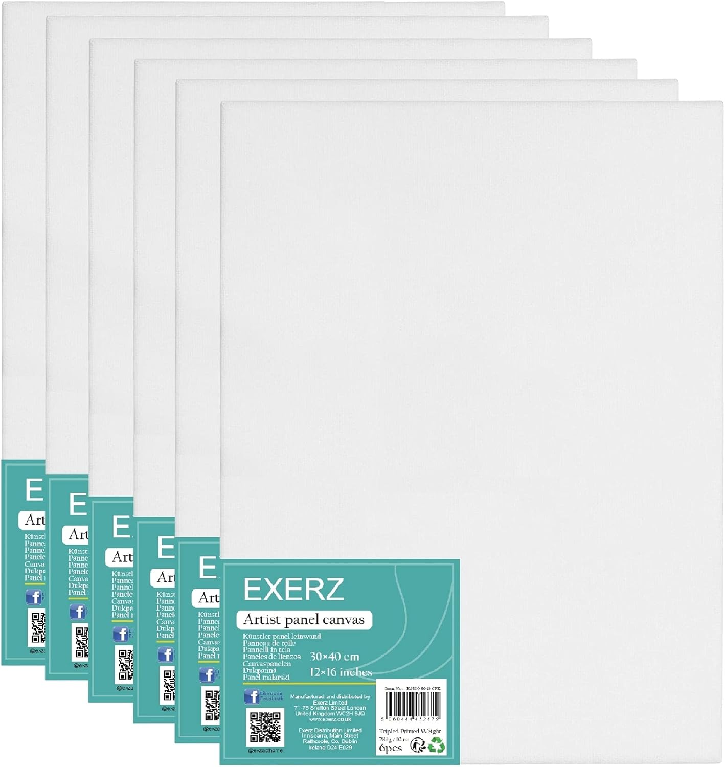Exerz 30x40cm Canvas Panels 3mm 6pcs 280gsm 100% Cotton/Blank Artist Canvas Board/Triple Primed/Acid Free/Medium Grain - Oil & Acrylic Painting for Artists (30x40 cm - 6pcs), E5310-3040-6PK