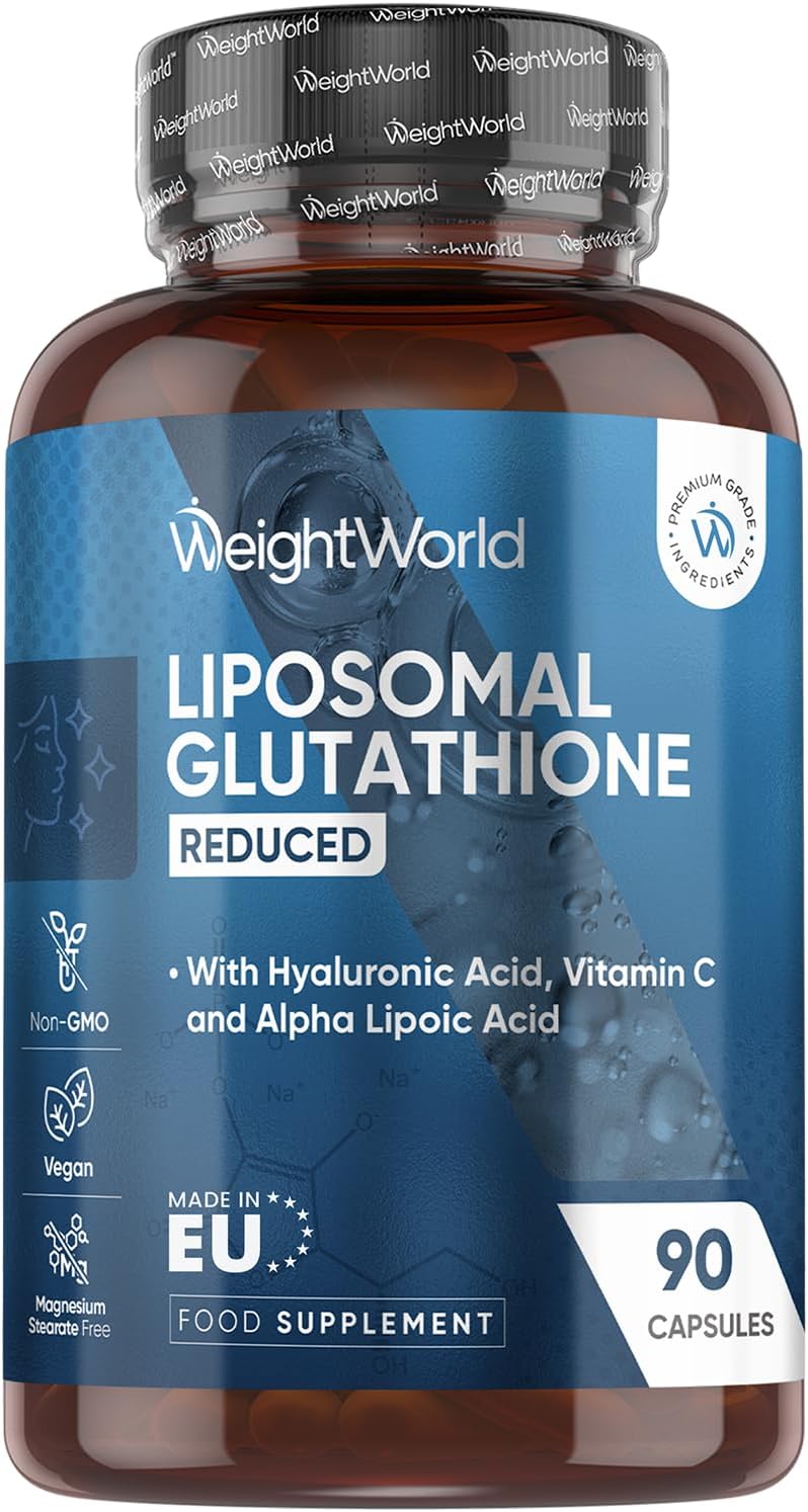 WeightWorld L-Glutathione Supplement 1000mg - 90 Capsules - with Vitamin C, Hyaluronic Acid & Alpha Lipoic Acid - Non-GMO & Vegan - Reduced Liposomal Glutathione Capsules for Men & Women