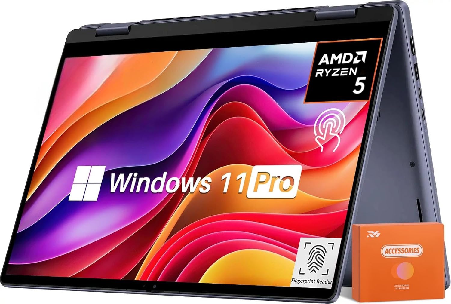 Dell inspiron 14 2-in-1 Laptop, AMD R5 8640HS (Up to 4.9 GHz), 14" Full HD+ Touch Screen, Radeon Graphics, 64 GB DDR5, 2 TB SSD, Fingerprint, Microsoft Copilot, Windows 11 Pro w/RH-Accessories