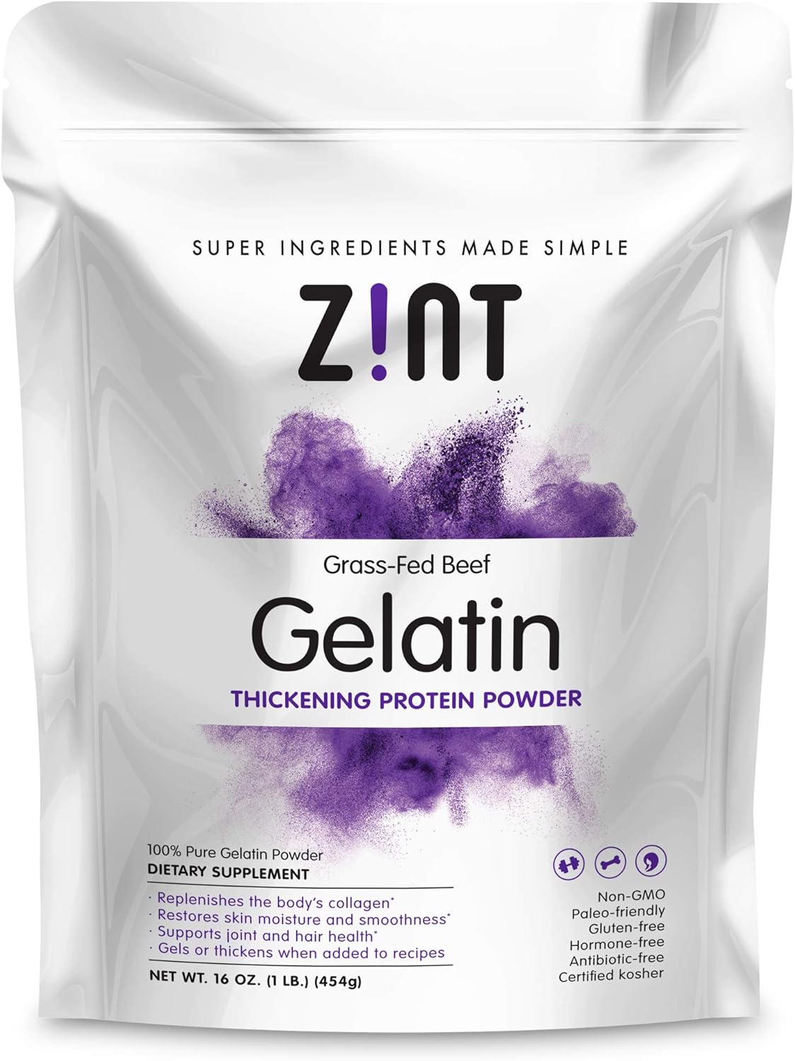 Unflavored Gelatin Powder,Kosher beef gelatin By Zint -organic,pasture raised 1Lb