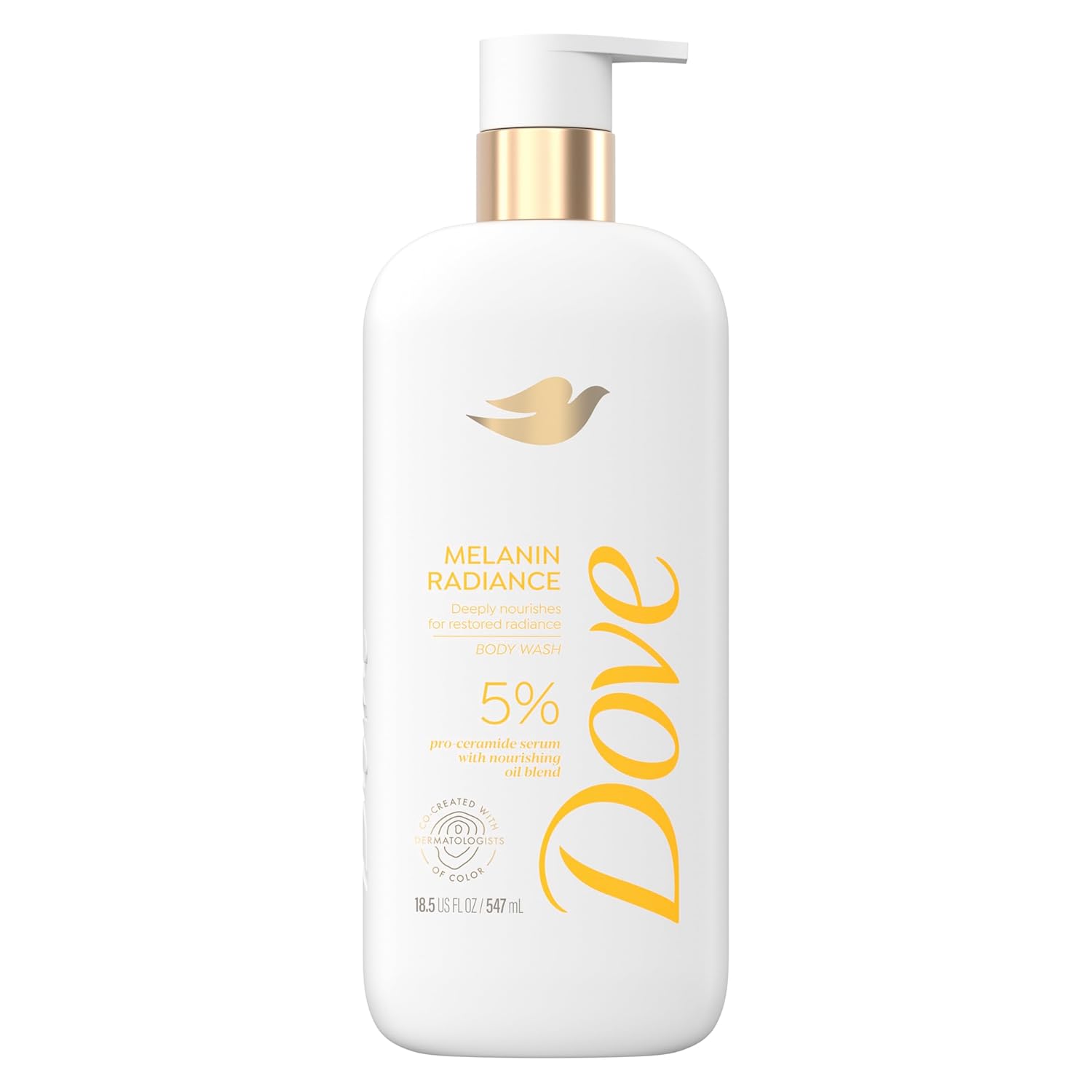 Dove Body Wash Melanin Radiance Nourishes for restored radiance 5% pro-ceramide serum with nourishing oil blend 18.5 oz