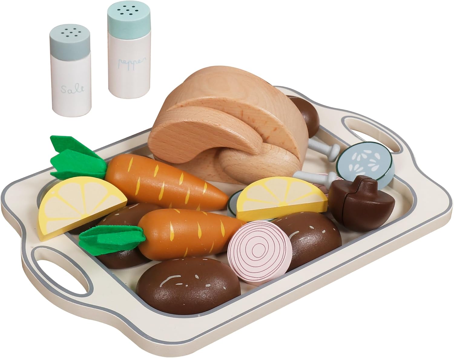 Thanksgiving Turkey Chicken Toy Wooden Play Food for Little Kids, Pretend Play Food Toys for Children, Great Wooden Kitchen Accessories Toys Lunch Set for 3, 4, 5 Year Old Girls and Boys