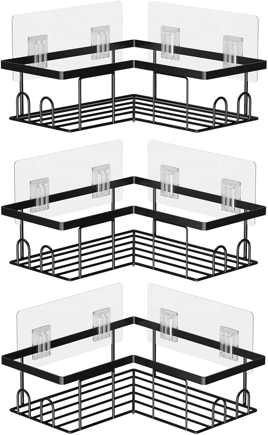 UUlioyer Corner Shower Caddy 3-Pack, Shower Shelf No Drilling, Bath Storage with Hooks for Bathroom, Black