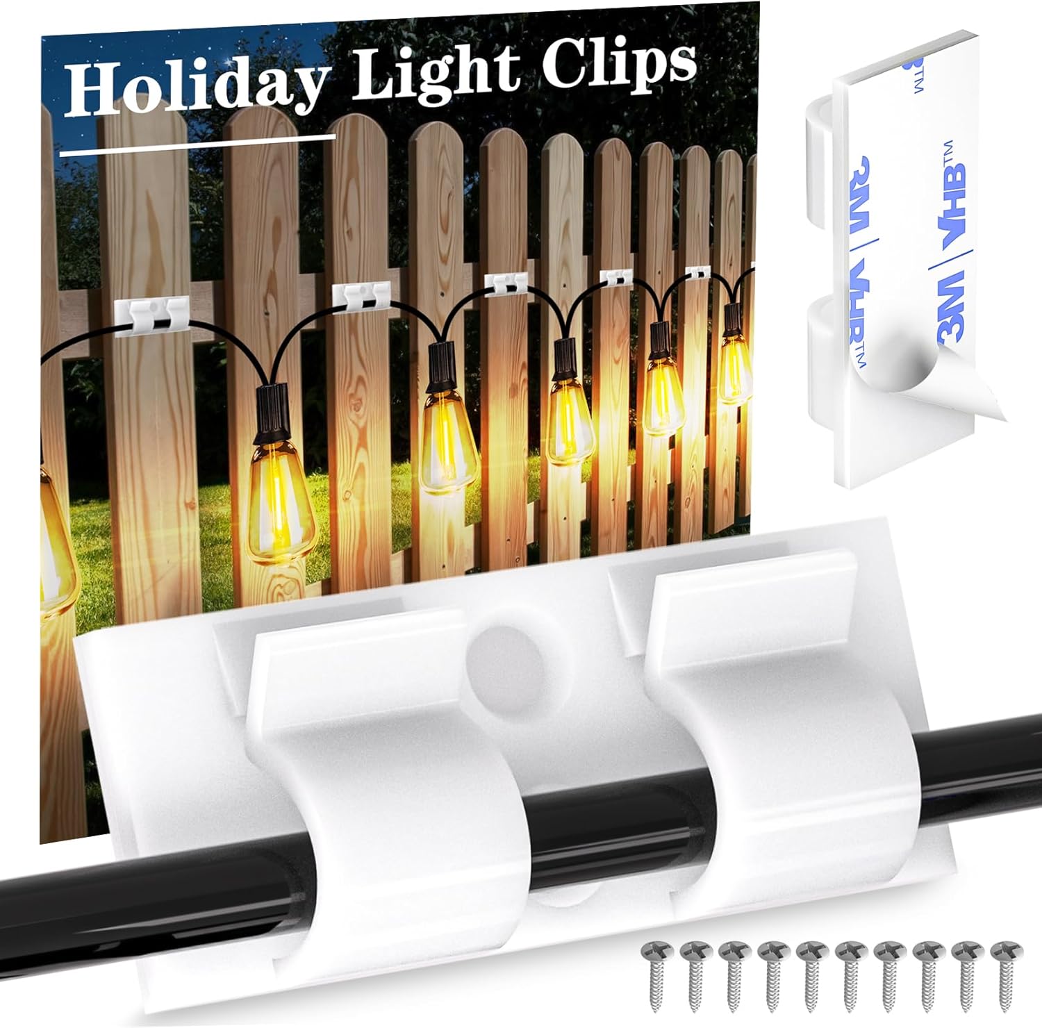 XHF 30PCS White Hooks for Outdoor String Lights Clips, Heavy Duty Adhesive wih Holes and Screws, for Hanging Christmas Lighting