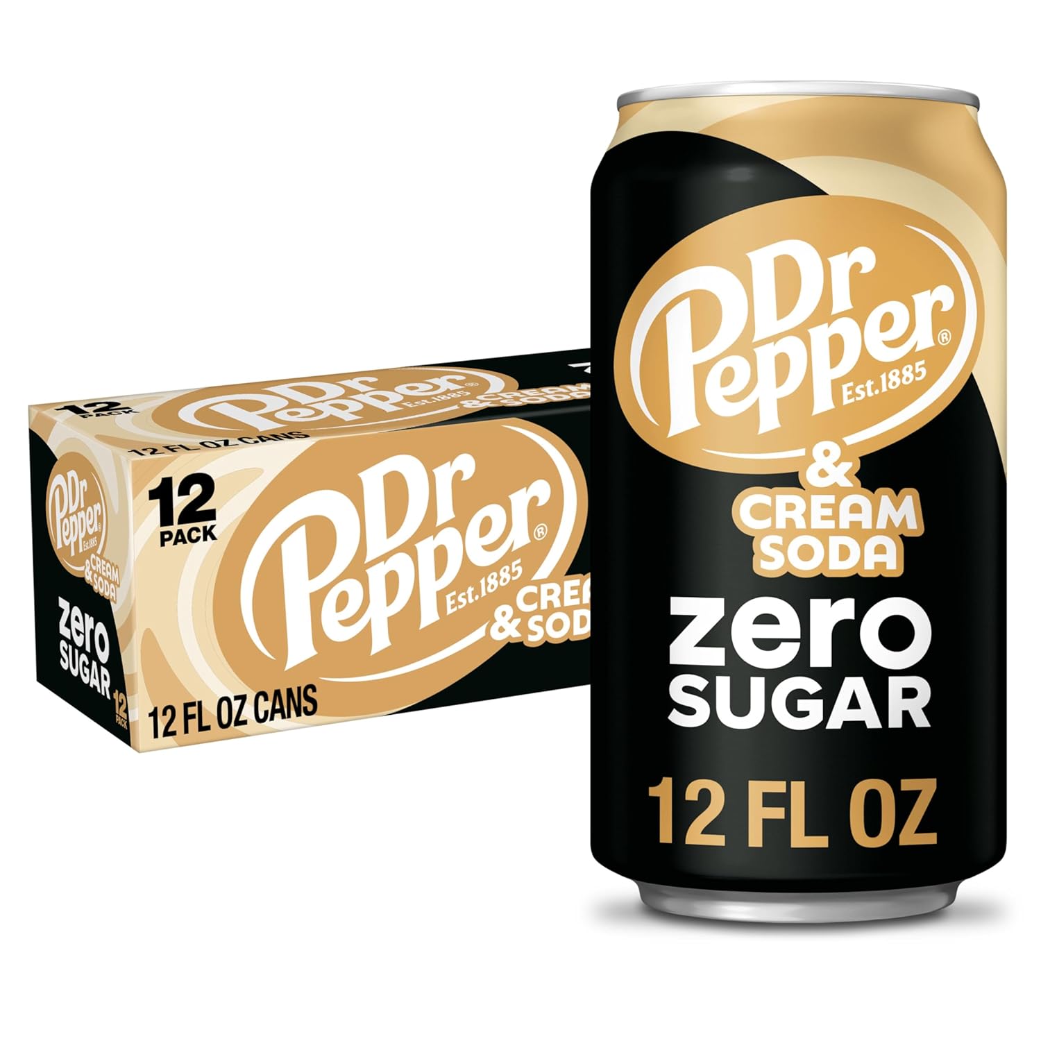 DR PEPPER and Cream Soda Zero Sugar, 12 fl oz cans, 12 pack