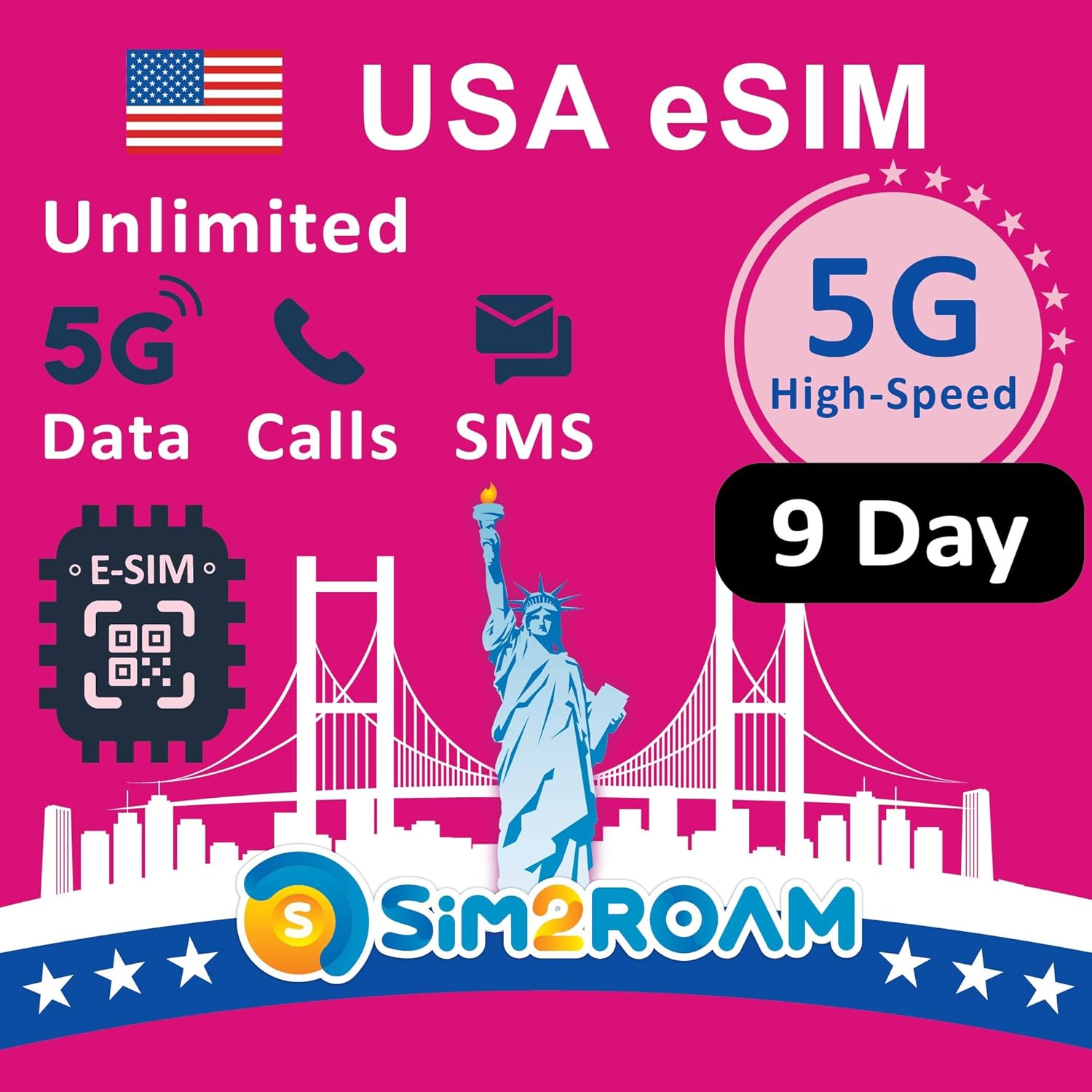 USA Prepaid eSIM Card|Unlimited 5G/4G Internet Data in USA(Hawaii included)+Low-Speed Data in Canada and Mexico|Unlimited Calls and Texts among US, CA and MX|Refillable (9Days)