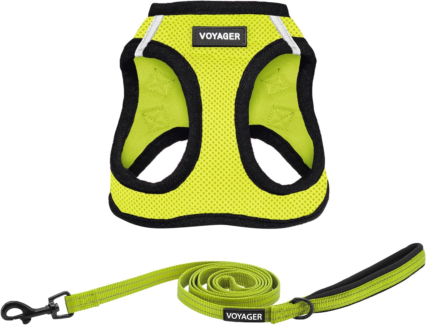 Voyager Step-in Air All Weather Mesh Harness and Reflective Dog 5 ft Leash Combo with Neoprene Handle, for Small, Medium and Large Breed Puppies by Best Pet Supplies - Green, Large