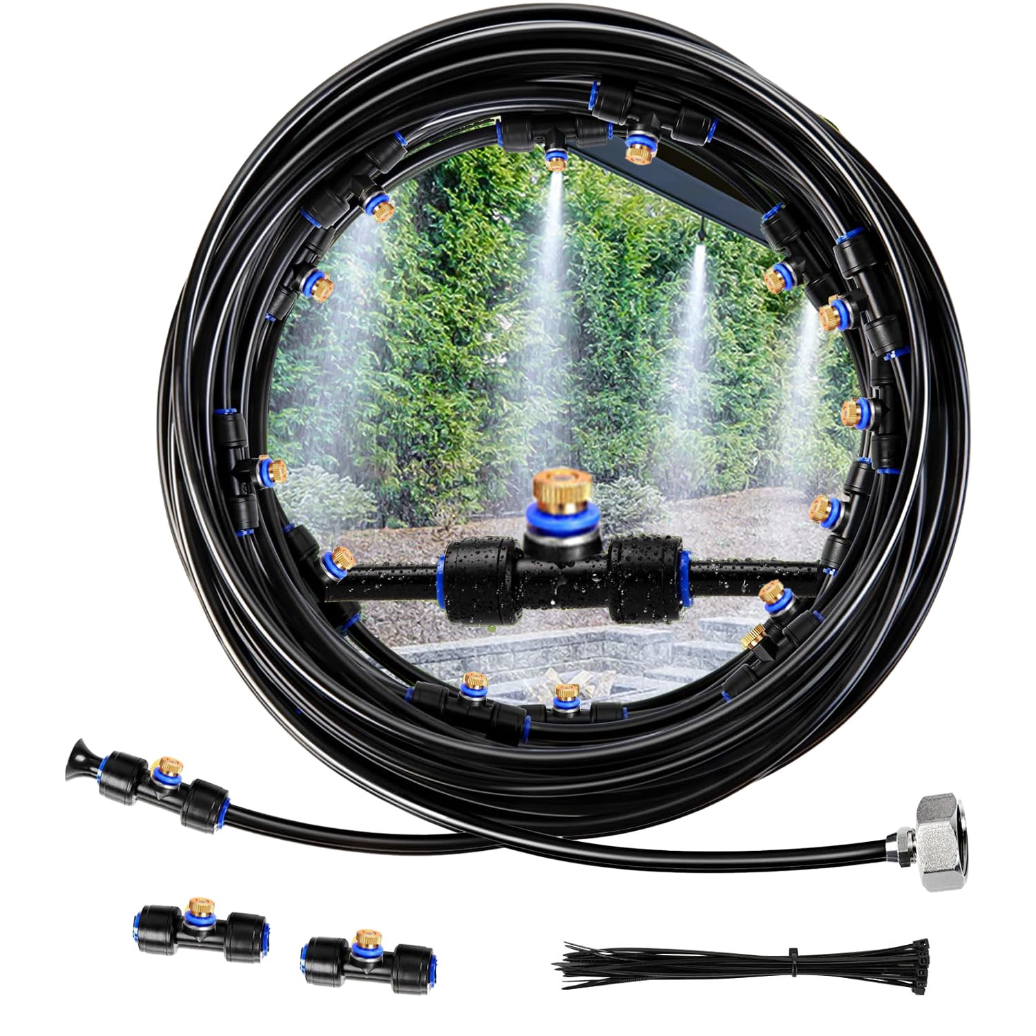 Air Cooling System, Mist Cooling System 26Ft(8M) Misting Line with 11Brass Mist Nozzles, Outdoor Misters Cooling System for Patio, Garden Umbrellas, Lawn, Greenhouse Trampoline Waterpark