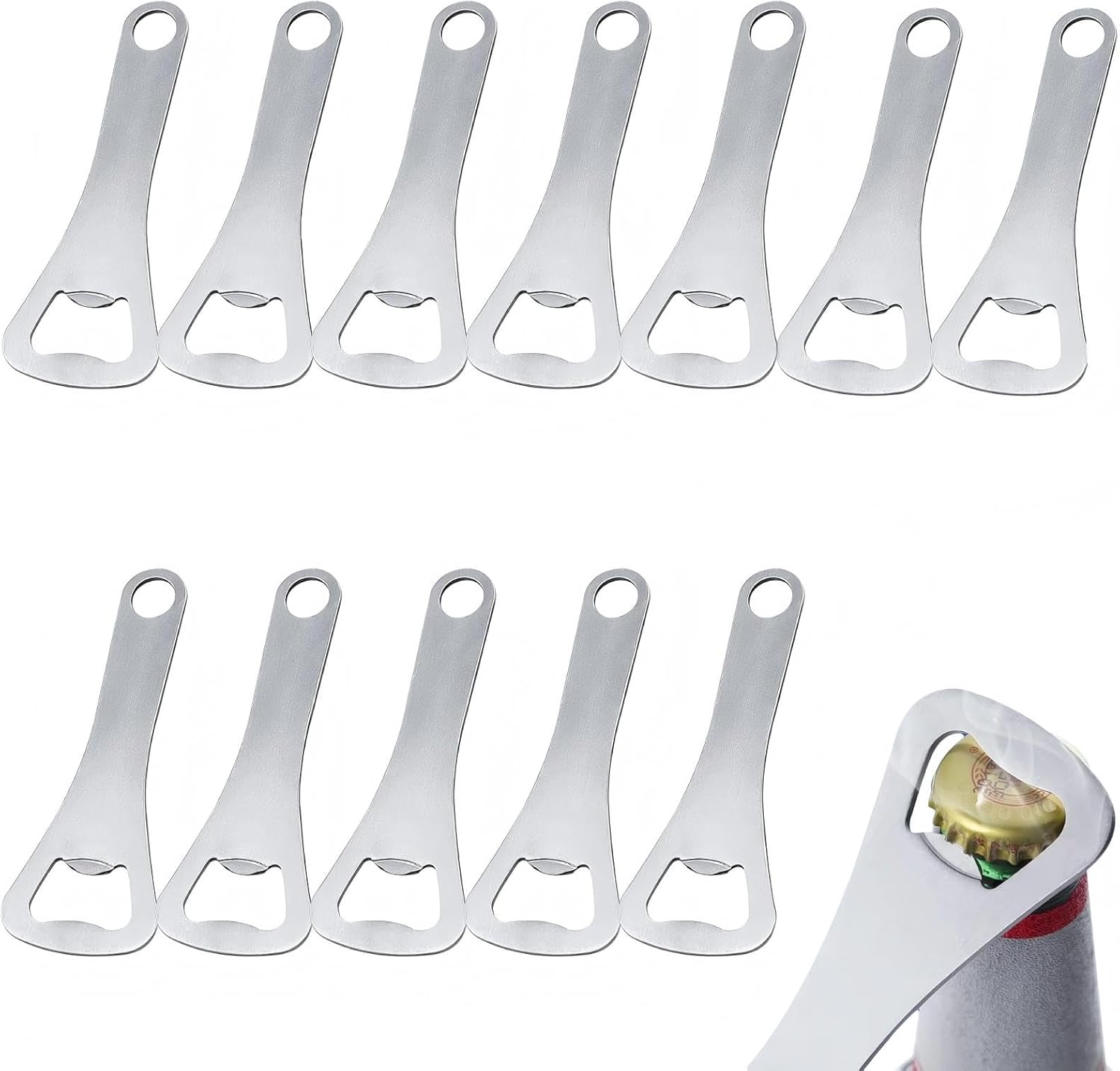 12Pcs Beer Bottle Openers, Stainless Steel Flat Bottle Openers Heavy Duty Bar Bottle Openers Bulk (Silver, 13 x 4cm)