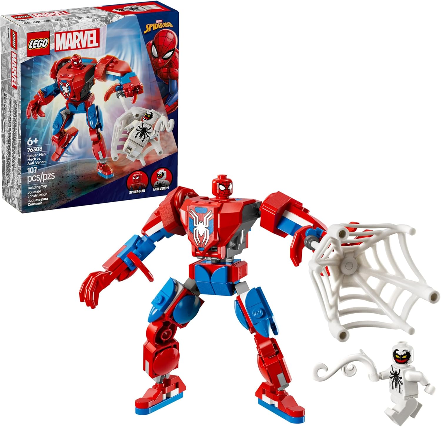 LEGO Marvel Spider-Man Mech vs. Anti-Venom Building Toy Set - Spider-Man Toy for Kids, Boys and Girls, Ages 6+ - Buildable Action Figure - Superhero Gift for Birthday - 76308