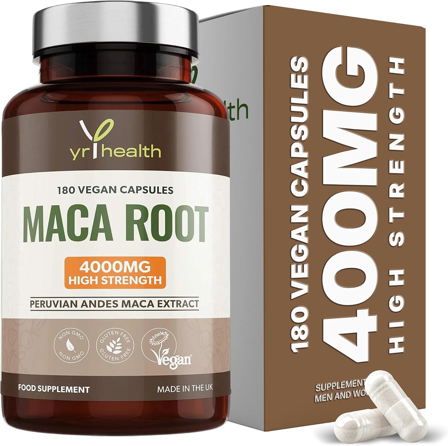 Maca Root Capsules 4000mg High Strength Vegan Peruvian Supplement