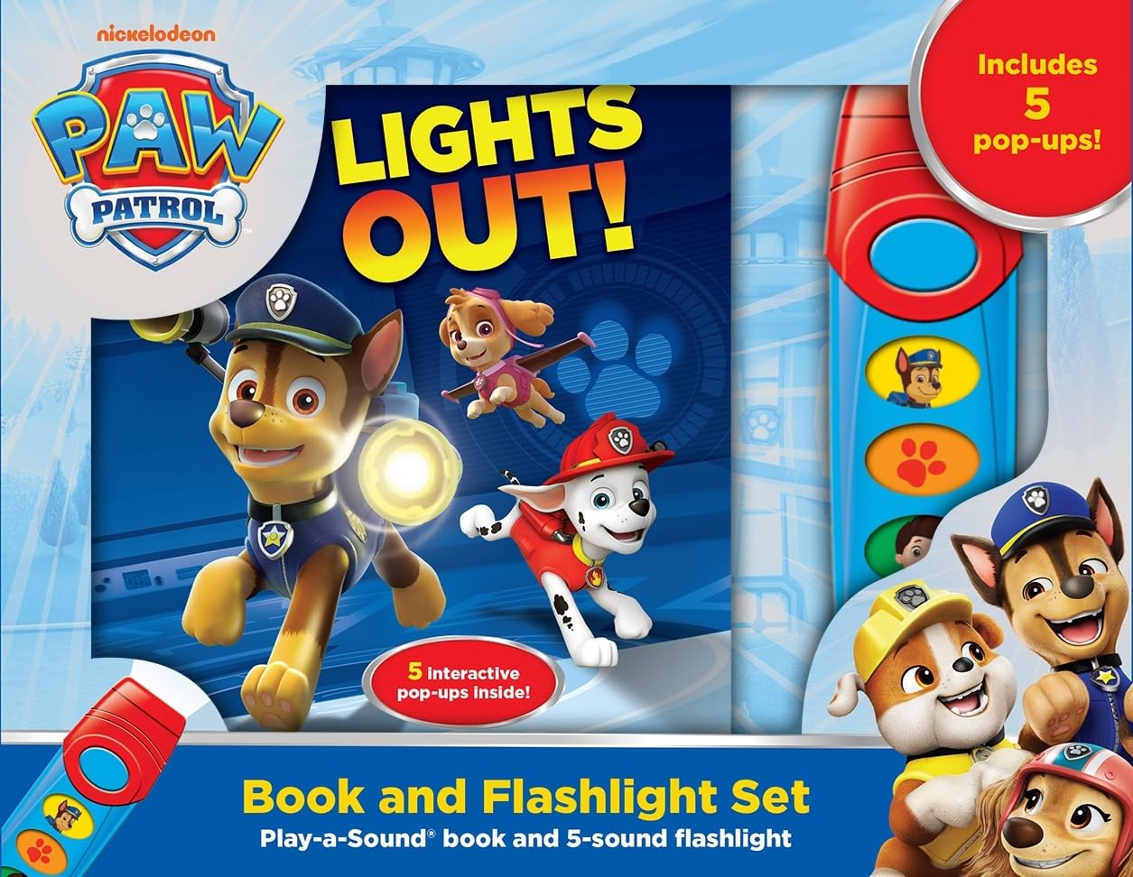 Nickelodeon PAW Patrol Chase, Marshall, Skye and More! - Light the Way! Pop-up Board Book and Sound Flashlight Toy Set - PI Kids